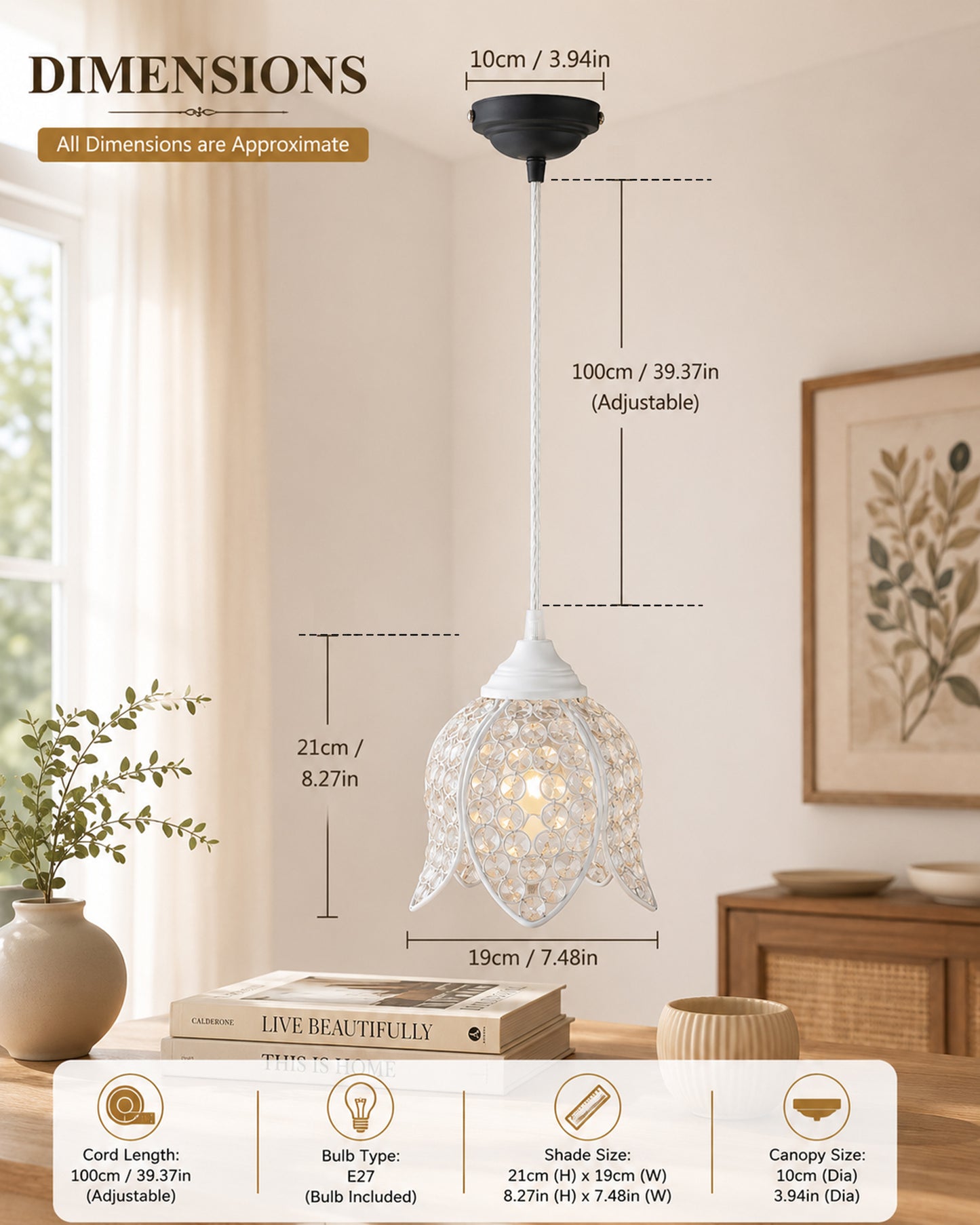 Crystal Hanging Lotus Pendant Light
