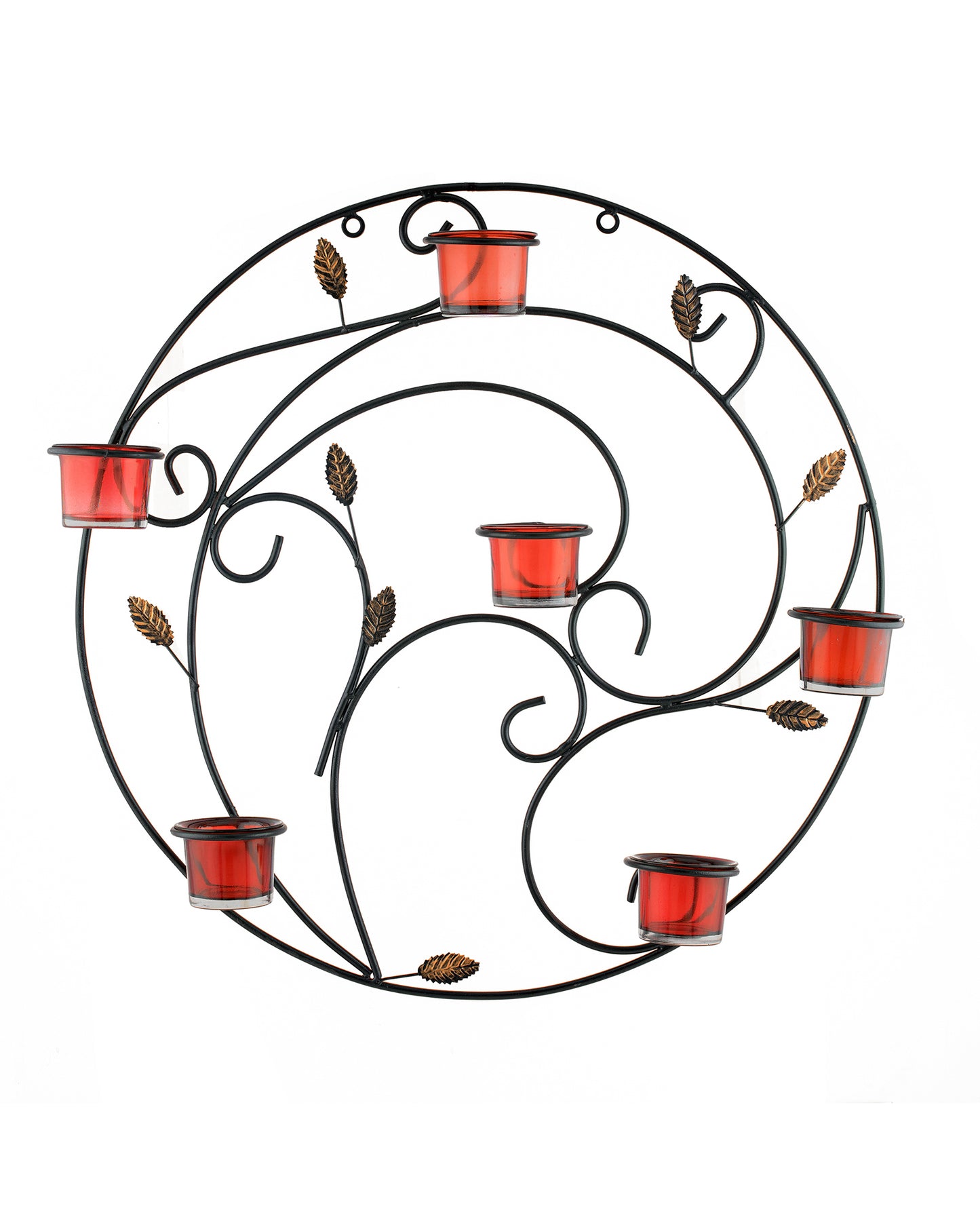 Round Wall Tealight Holder with Leafy Touch, Wall Decor Candle Stand