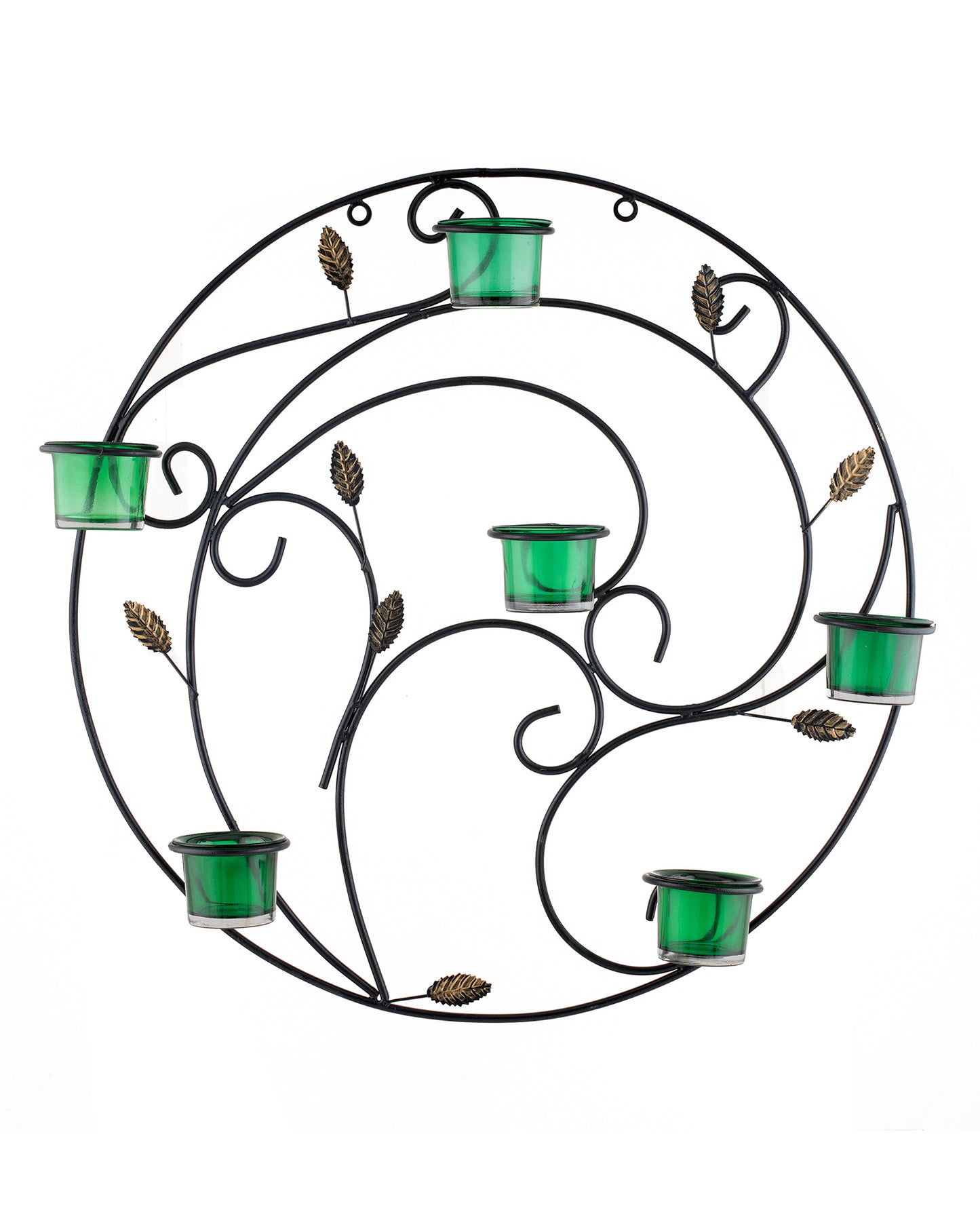 Round Wall Tealight Holder with Leafy Touch, Wall Decor Candle Stand