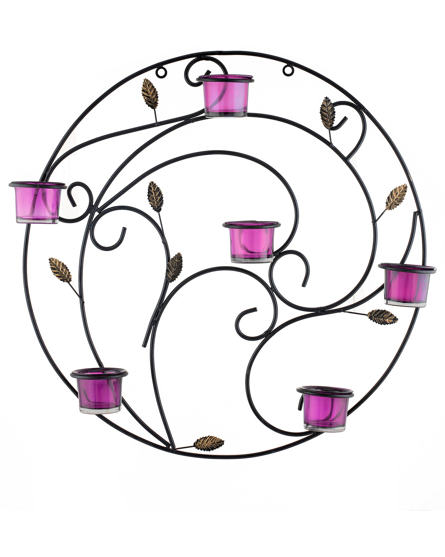 Round Wall Tealight Holder with Leafy Touch, Wall Decor Candle Stand