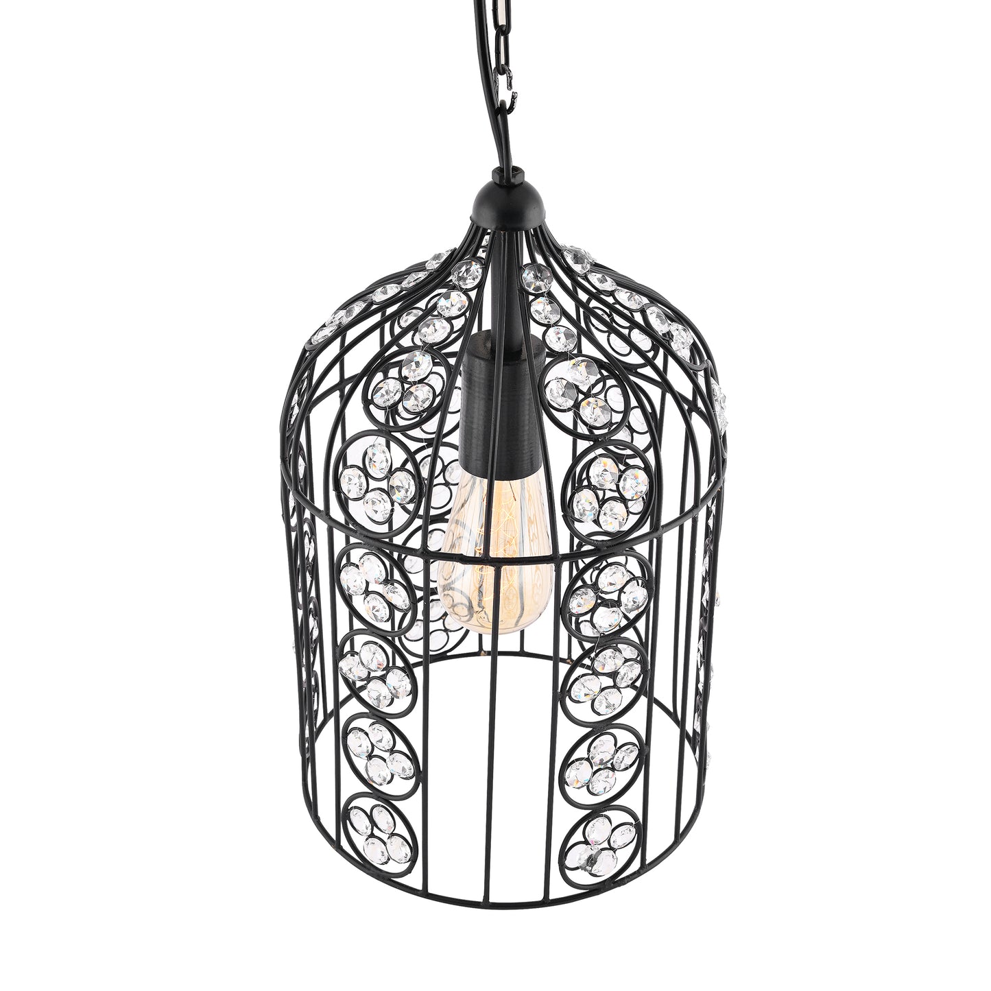 Crystal Bird Cage Chandelier Lighting Black Bronze Iron Chandelier Ceiling Light Fixture, Hanging Lamp with Filament Bulb