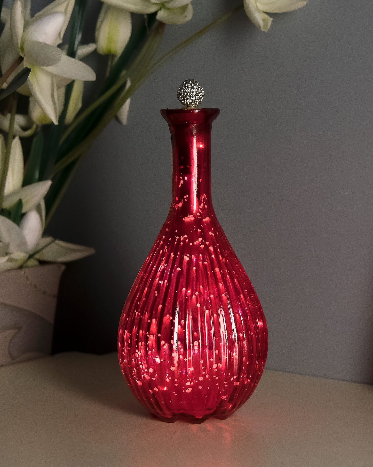 Mercury Red Ovoid Bottle Copper Star String Lights , Warm White LED Fairy Lights