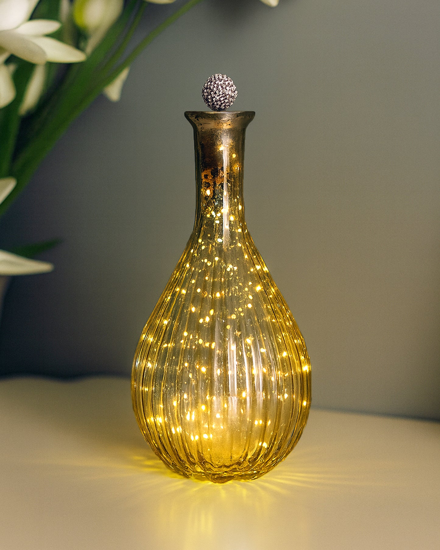 Mercury Gold Ovoid Bottle Copper Star String Lights , Warm White LED Fairy Lights