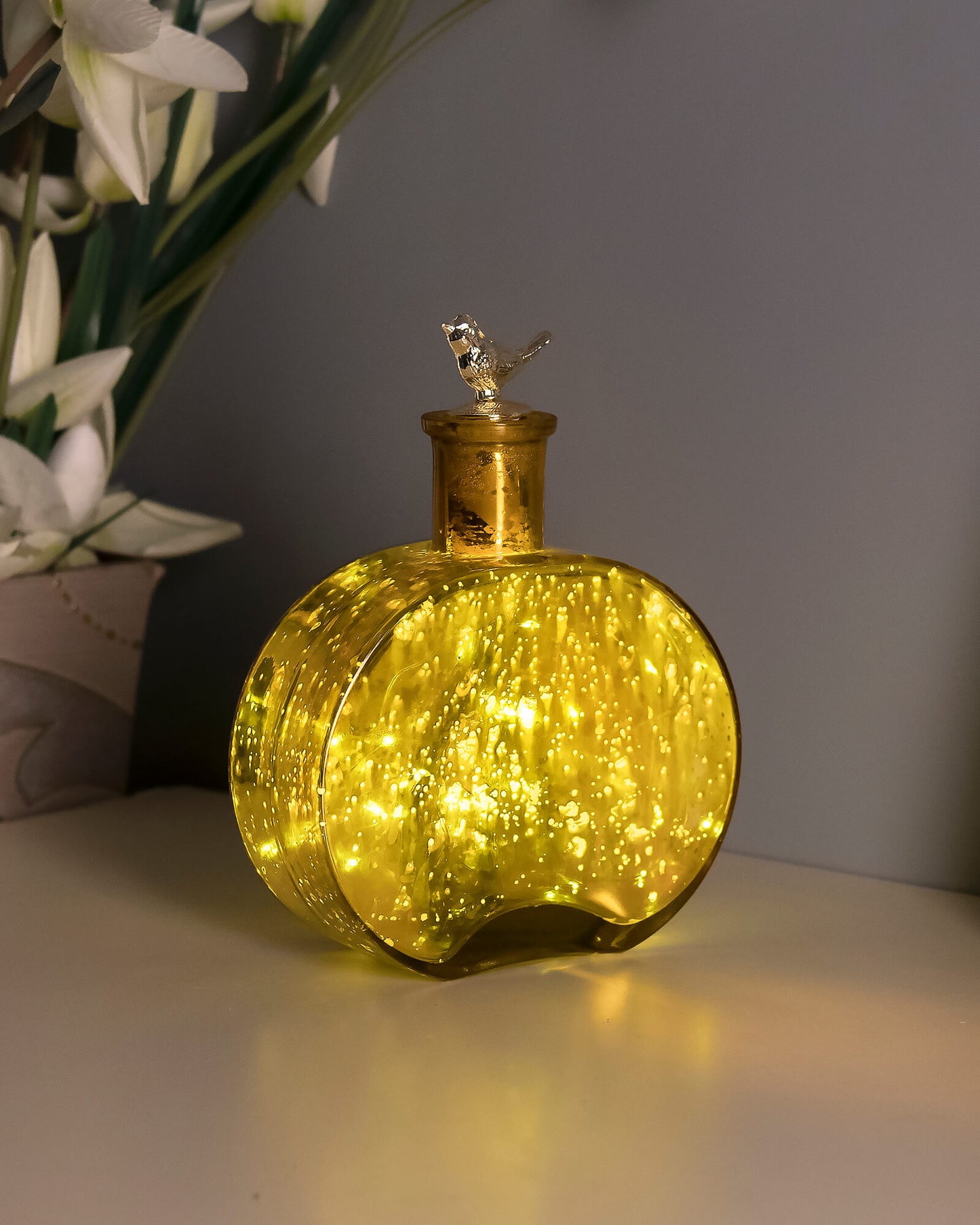 Mercury Gold Round Bottle Copper Star String Lights , Warm White LED Fairy Lights