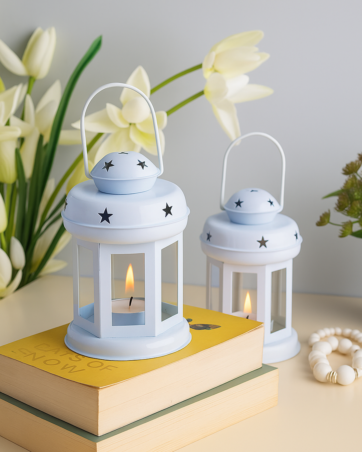 Star Light Decorative Metal Lantern Indoor/Outdoor Hanging Lantern, Set of 2 Designer Candle Tealight Holder