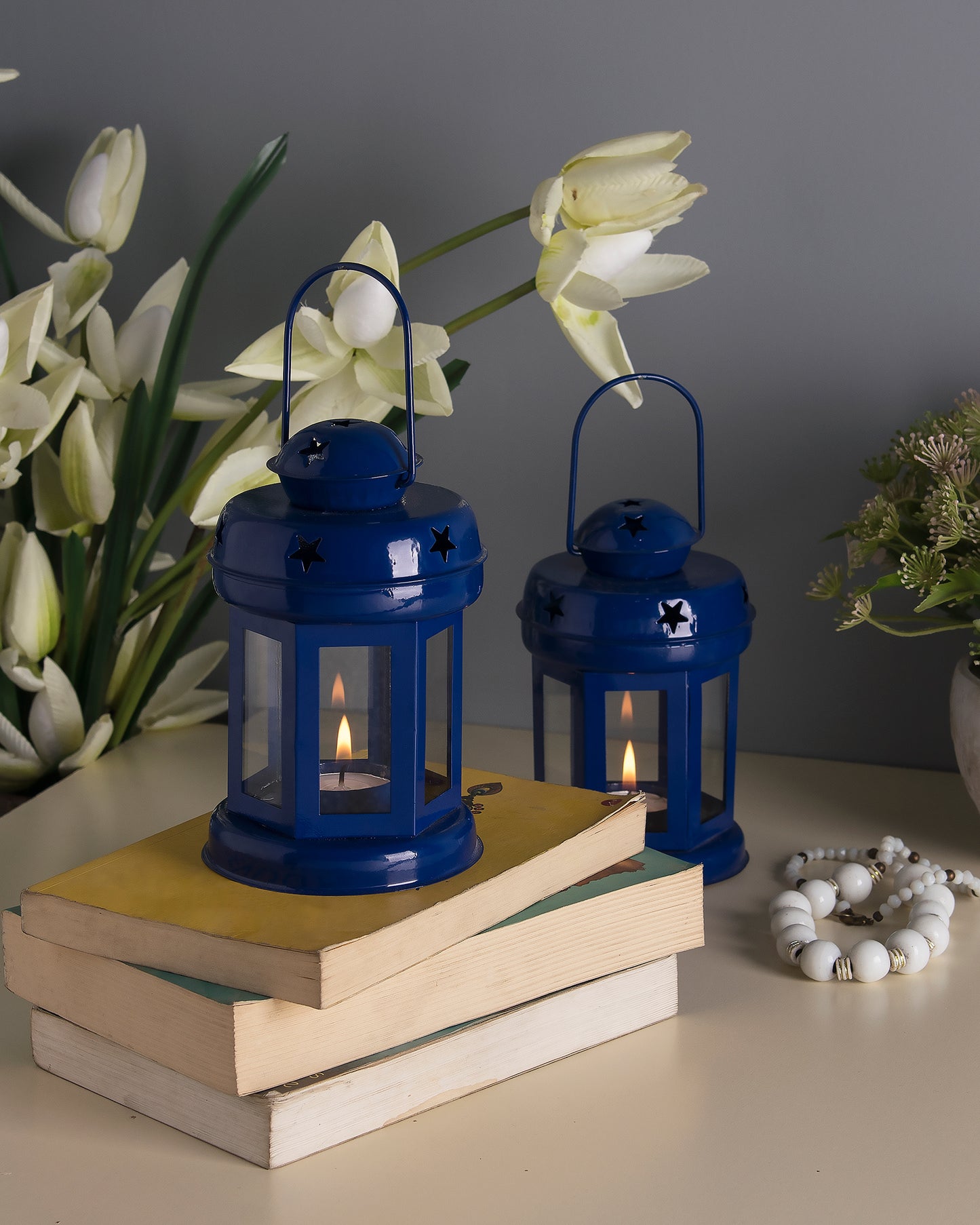 Star Light Decorative Metal Lantern Indoor/Outdoor Hanging Lantern, Set of 2 Designer Candle Tealight Holder