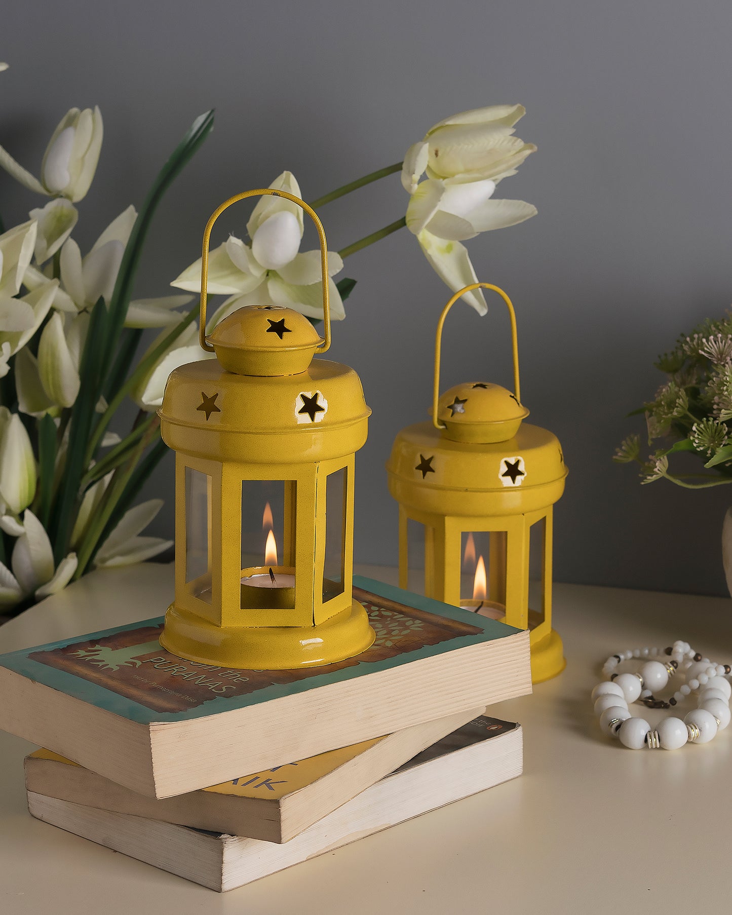 Star Light Decorative Metal Lantern Indoor/Outdoor Hanging Lantern, Set of 2 Designer Candle Tealight Holder