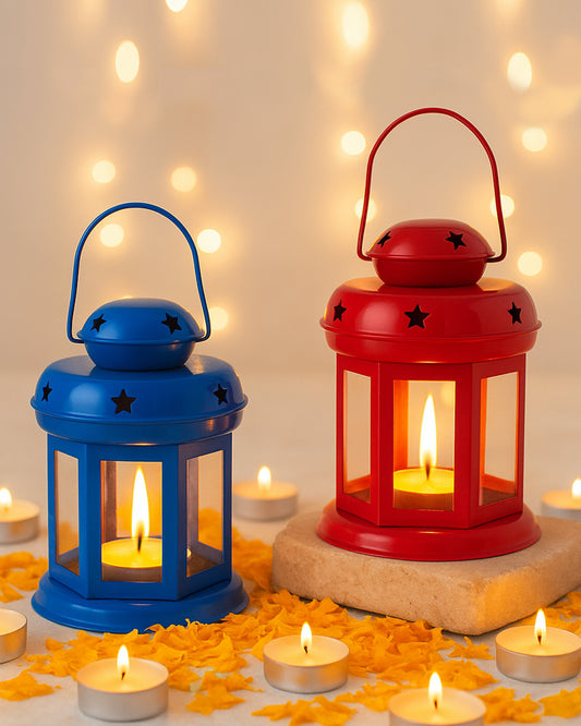 Star Light Decorative Metal Lantern Indoor/Outdoor Hanging Lantern, Set of 2 Designer Candle Tealight Holder