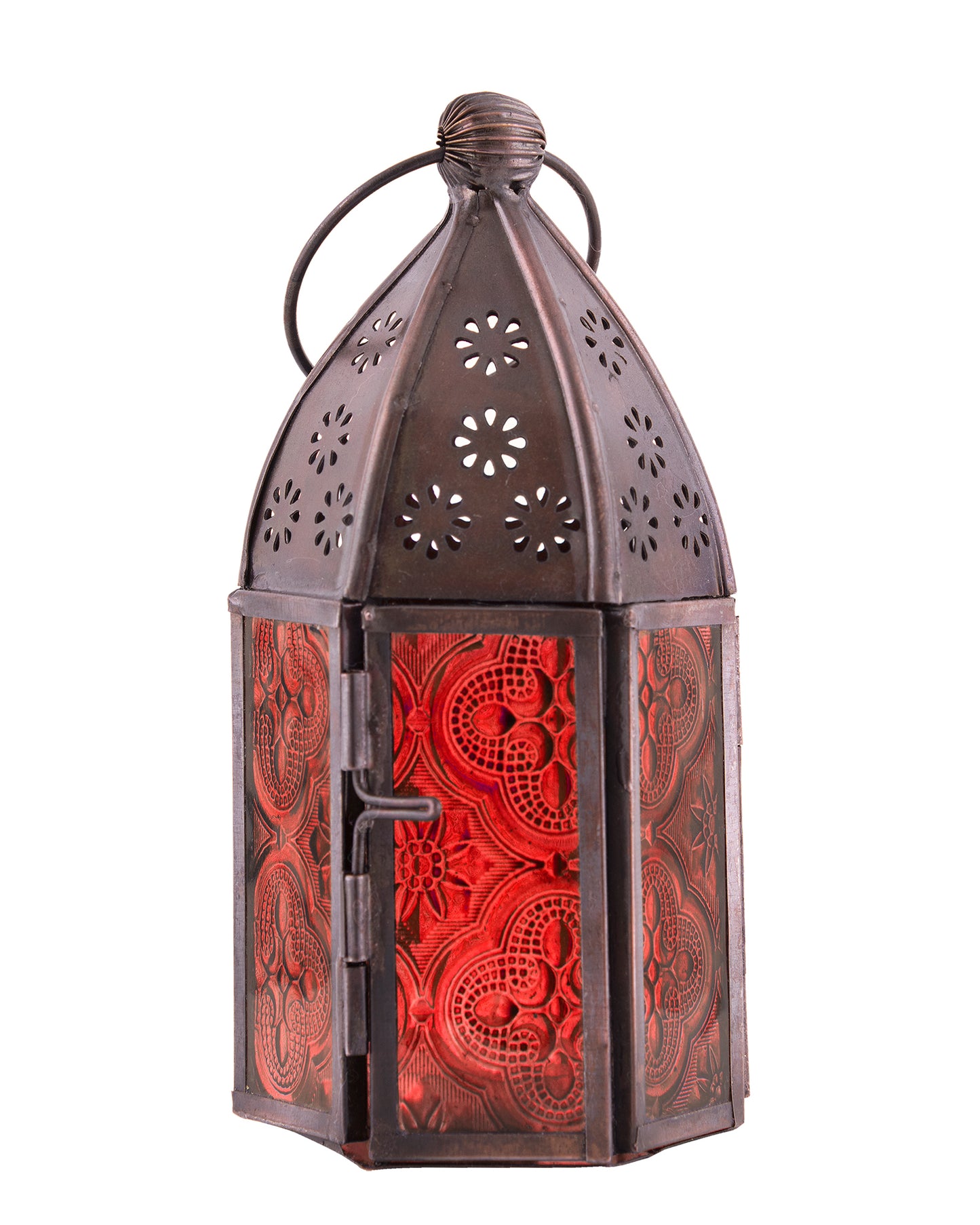 Metal Decorative Antique Copper Finish Moroccan Lantern Candle Holder, Set of 2, Tealight Hanging Home Office Decor