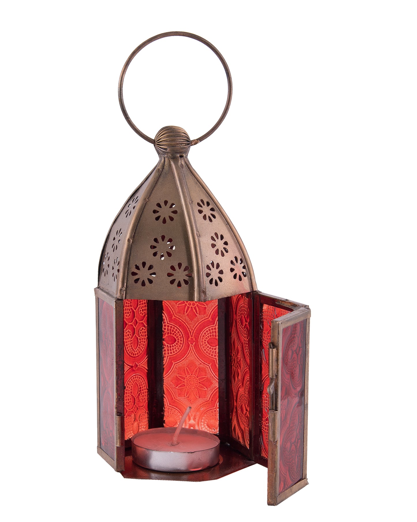 Metal Decorative Antique Brass Finish Moroccan Lantern Candle Holder, Set of 2, Tealight Hanging Home Office Decor