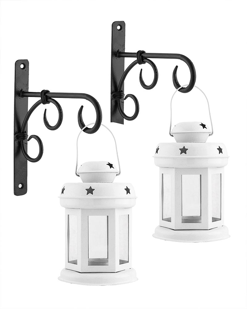 Wall Star Light Decorative Metal Lantern Indoor/Outdoor Hanging Lantern, Set of 2 Designer Candle Tealight Holder with Wall Hook