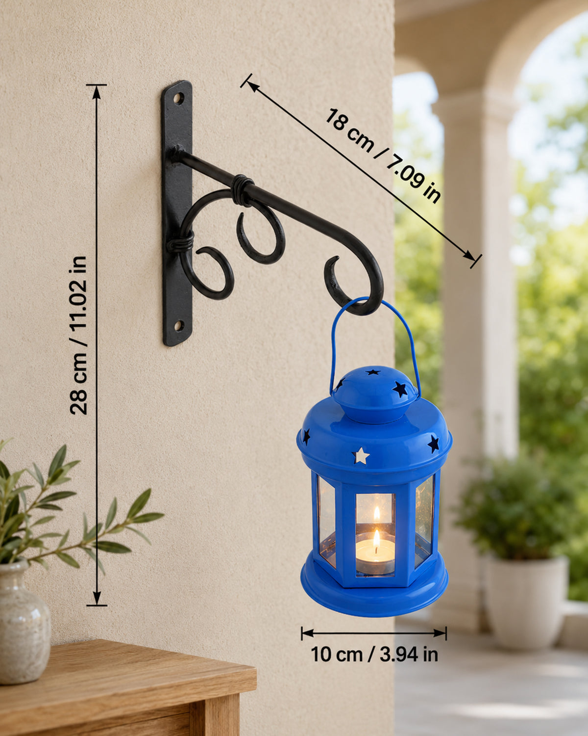 Wall Star Light Decorative Metal Lantern Indoor/Outdoor Hanging Lantern, Set of 2 Designer Candle Tealight Holder with Wall Hook