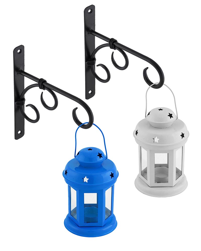 Wall Star Light Decorative Metal Lantern Indoor/Outdoor Hanging Lantern, Set of 2 Designer Candle Tealight Holder with Wall Hook