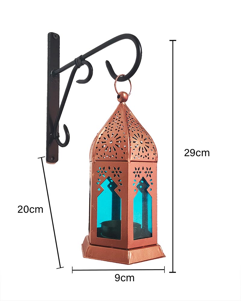 Wall Metal Decorative Antique Copper Finish Moroccan Lantern Candle Holder, Set of 2, Tealight Hanging Home Office Decor with Wall Hook