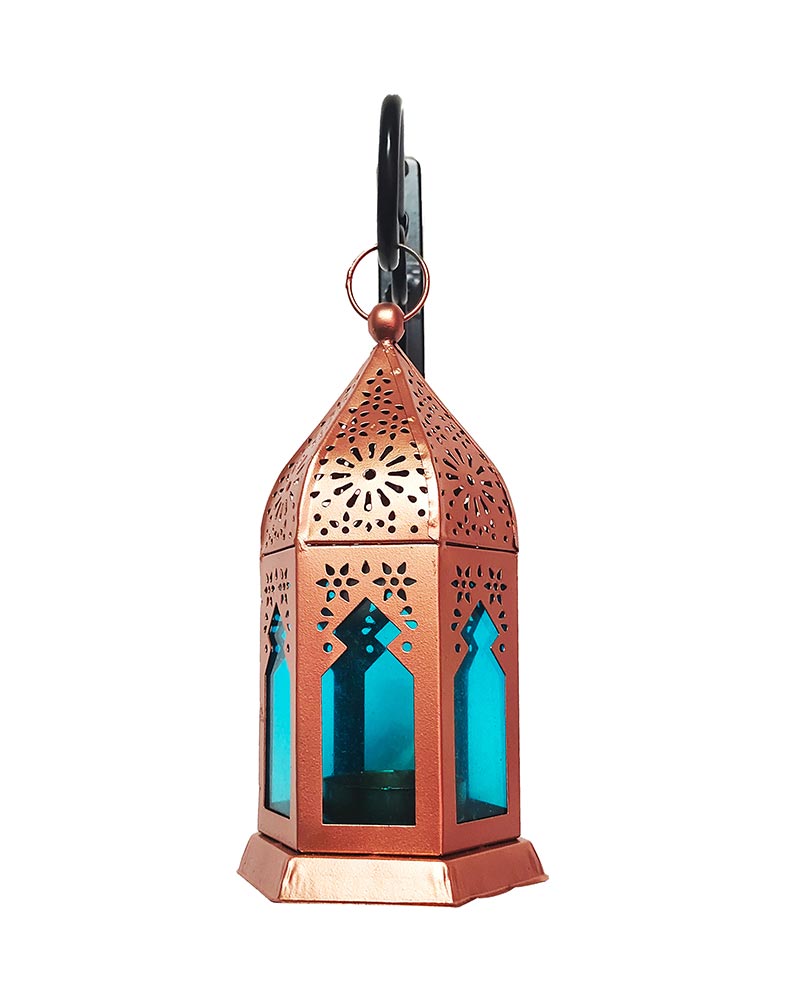 Wall Metal Decorative Antique Copper Finish Moroccan Lantern Candle Holder, Set of 2, Tealight Hanging Home Office Decor with Wall Hook