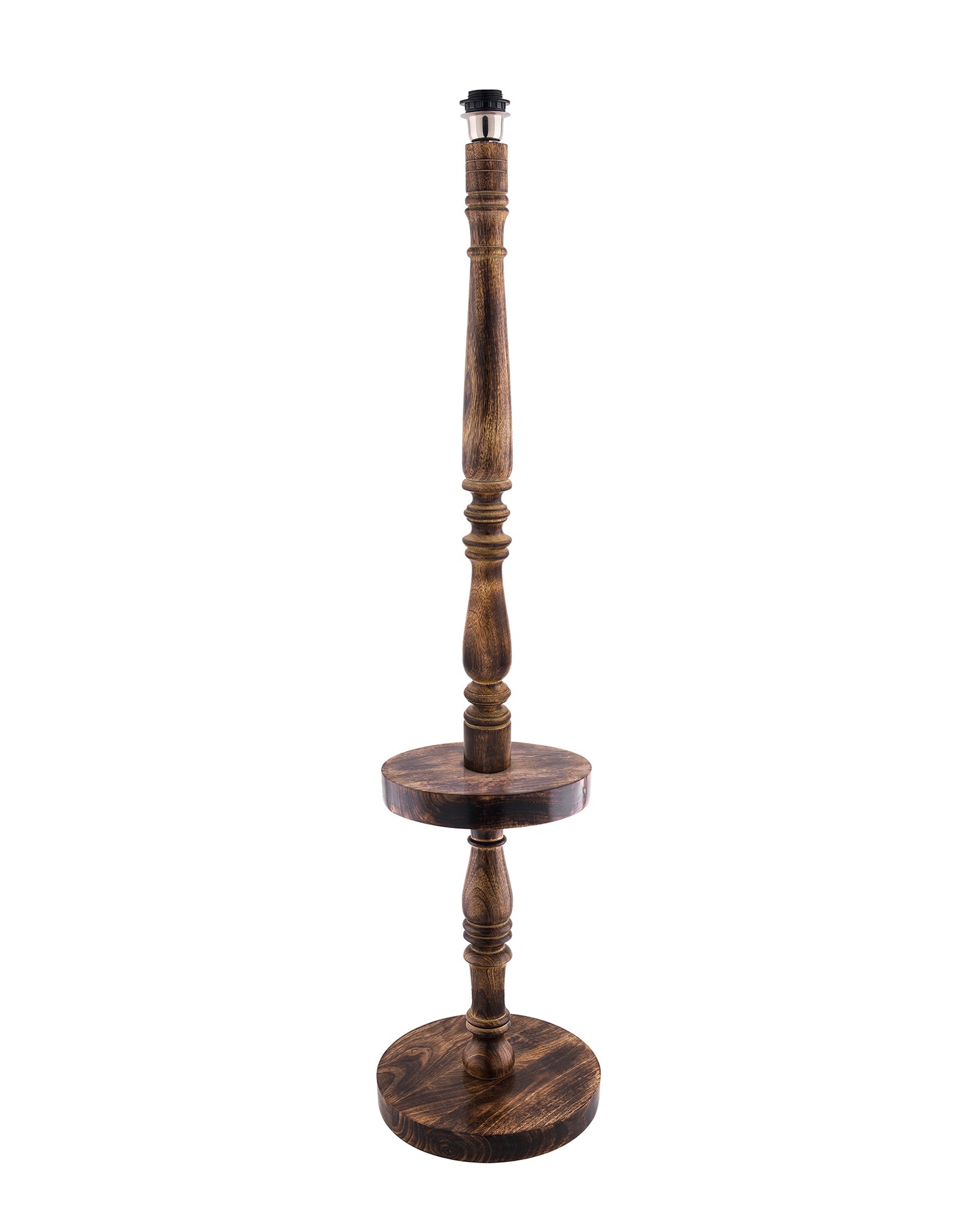 Classic Round Mabel Black Finish Wooden Floor Lamp with Khadi Shade