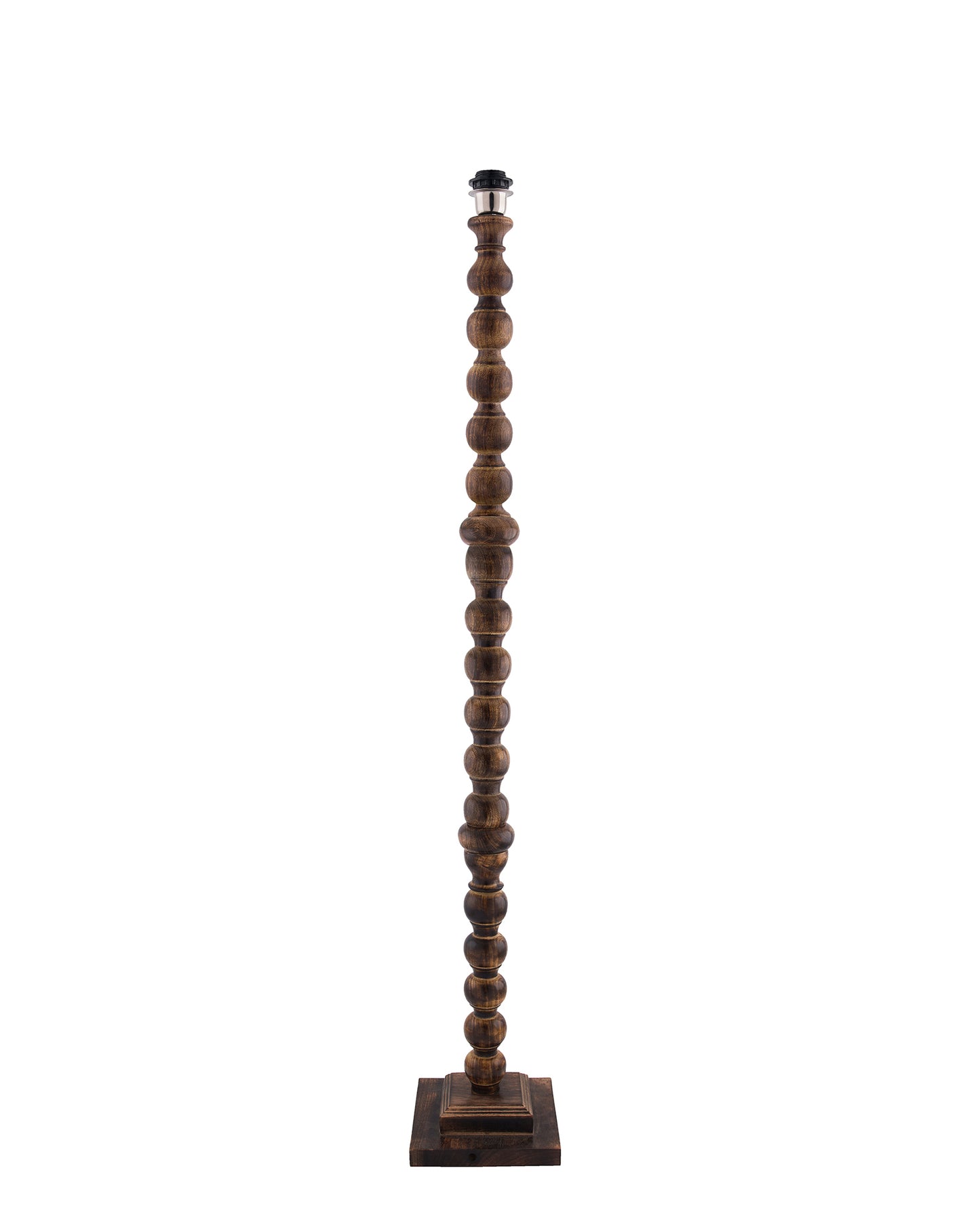 Classic Round Mabel Black Finish Wooden Floor Lamp with Khadi Shade