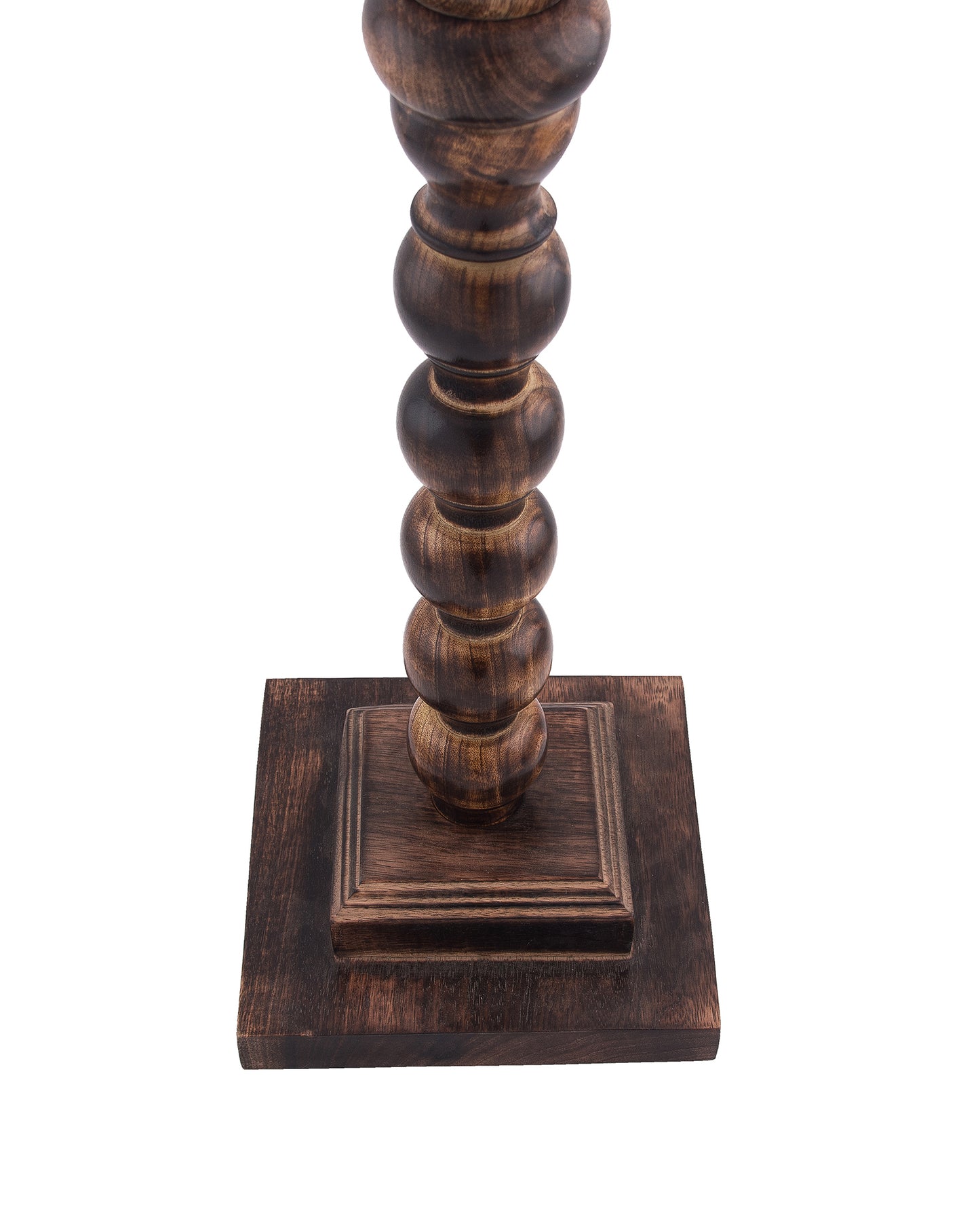 Classic Round Mabel Black Finish Wooden Floor Lamp with Khadi Shade