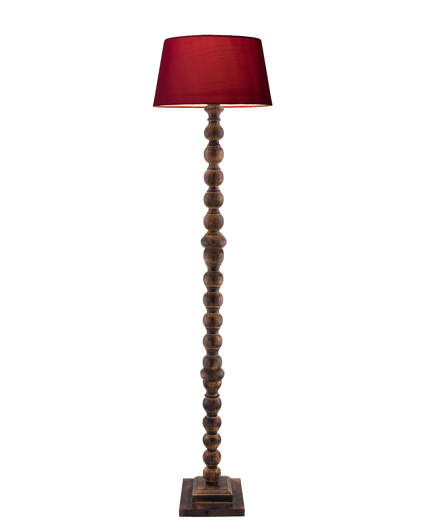 Classic Round Mabel Black Finish Wooden Floor Lamp with Khadi Shade