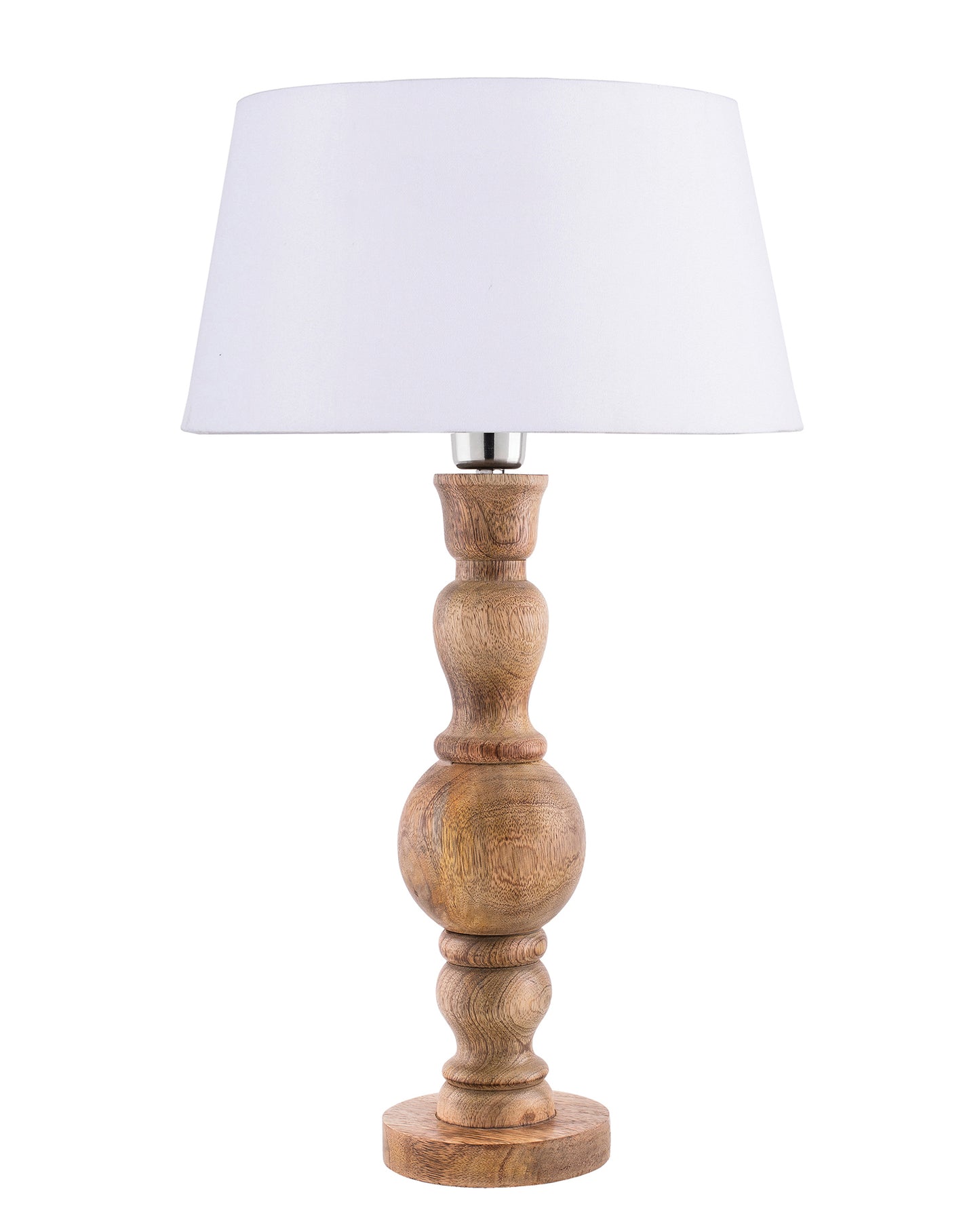 Hand Turned Wood Bubble Bedside Table Lamp, Drum Shade