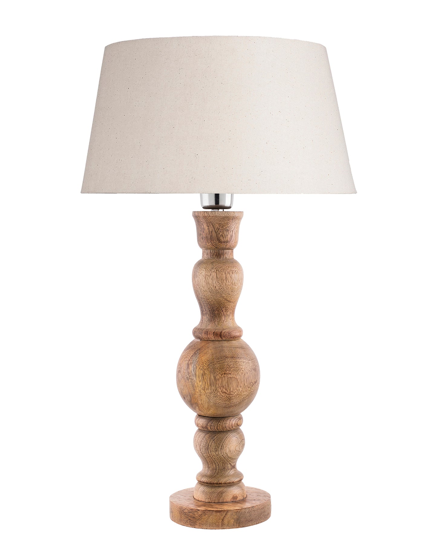 Hand Turned Wood Bubble Bedside Table Lamp, Drum Shade