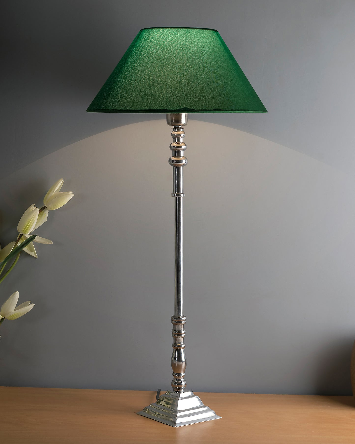 Modern Aluminium Chrome Finish Buffet Table Lamp, Cone Shade