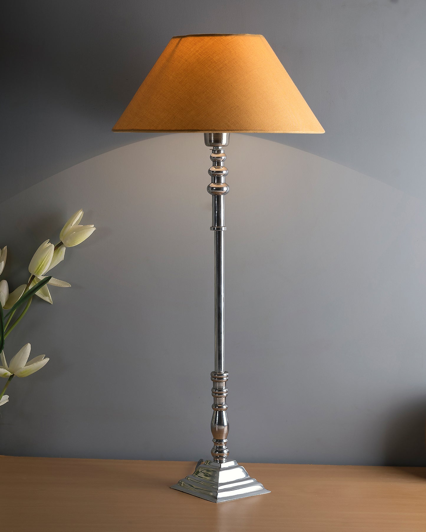 Modern Aluminium Chrome Finish Buffet Table Lamp, Cone Shade