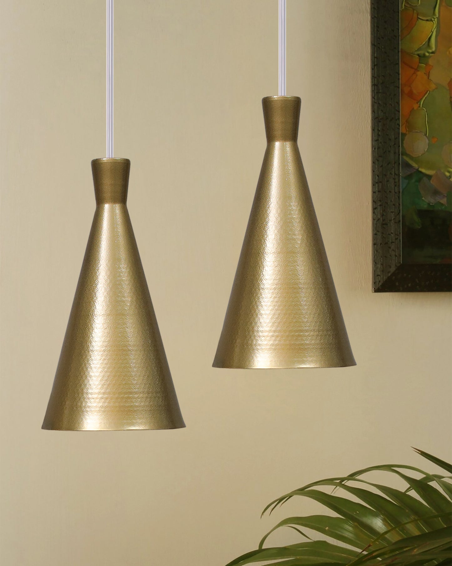 E26/E27 Single Head Metal Cone Shade Pendant Vintage Hanging Ceiling Light, Golden Set of 2