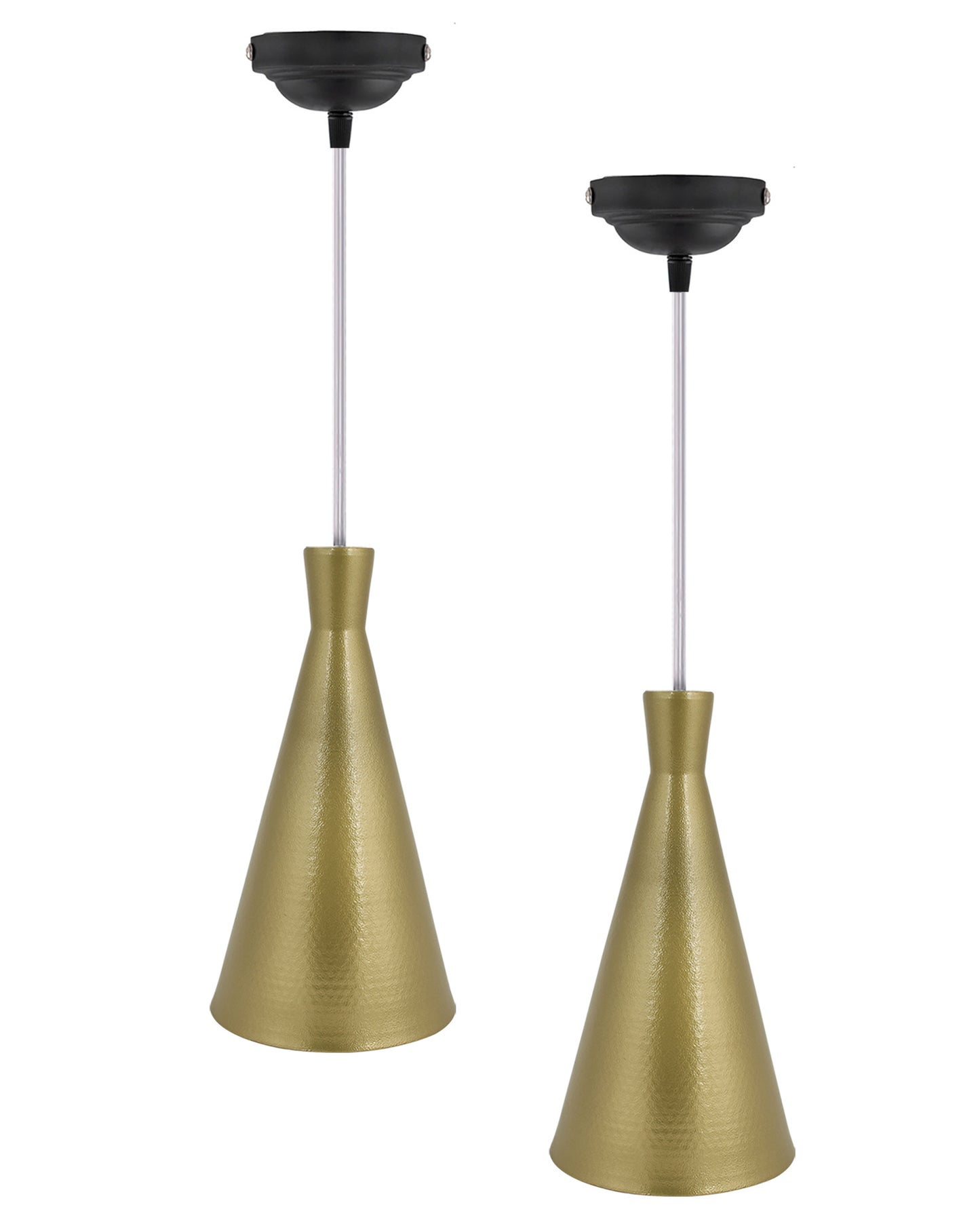 E26/E27 Single Head Metal Cone Shade Pendant Vintage Hanging Ceiling Light, Golden Set of 2