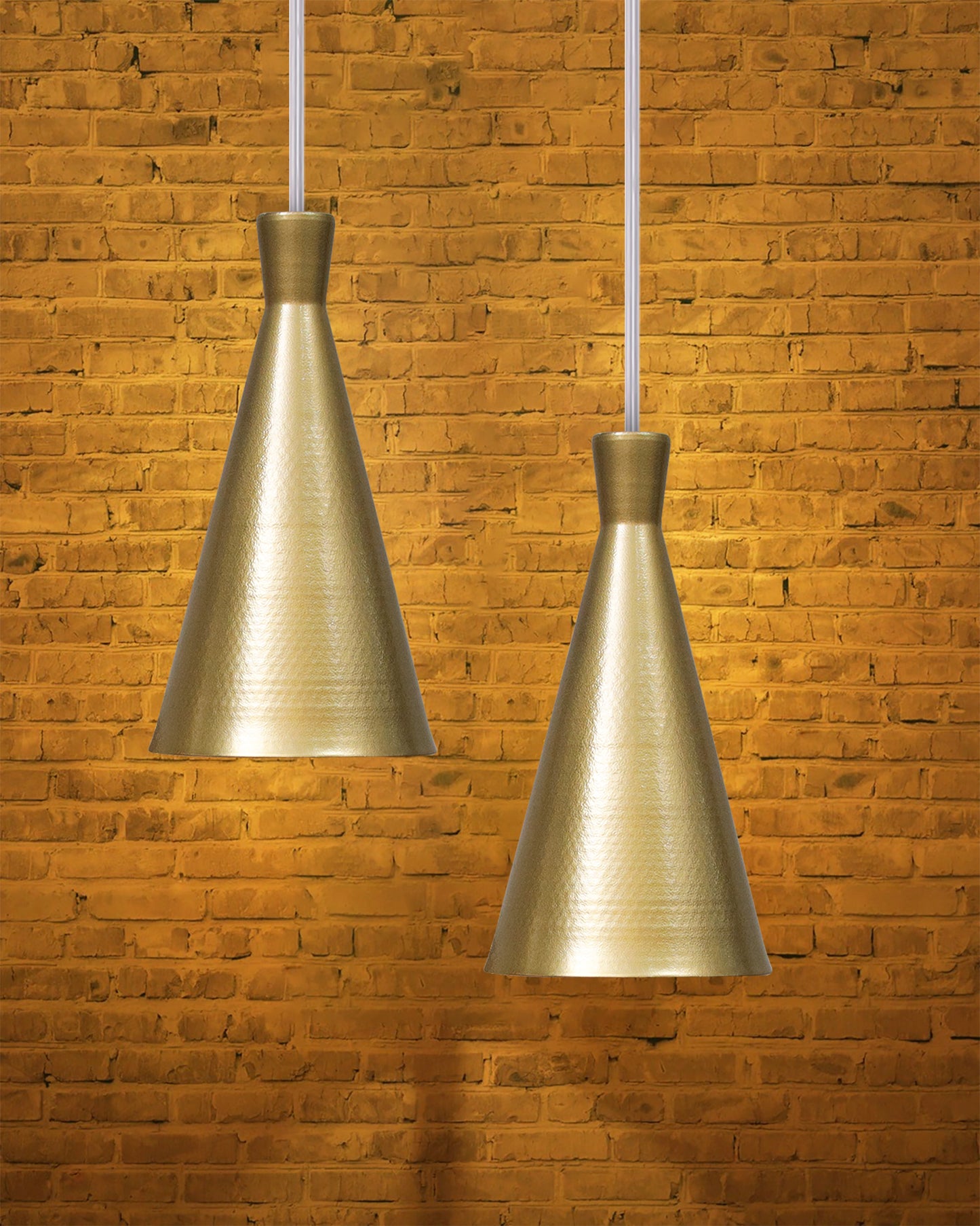 E26/E27 Single Head Metal Cone Shade Pendant Vintage Hanging Ceiling Light, Golden Set of 2