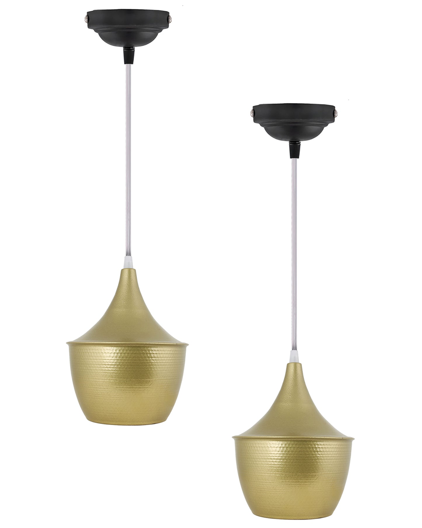 E26/E27 Single Head Metal Cone Shade Pendant Vintage Hanging Ceiling Light, Golden Set of 2