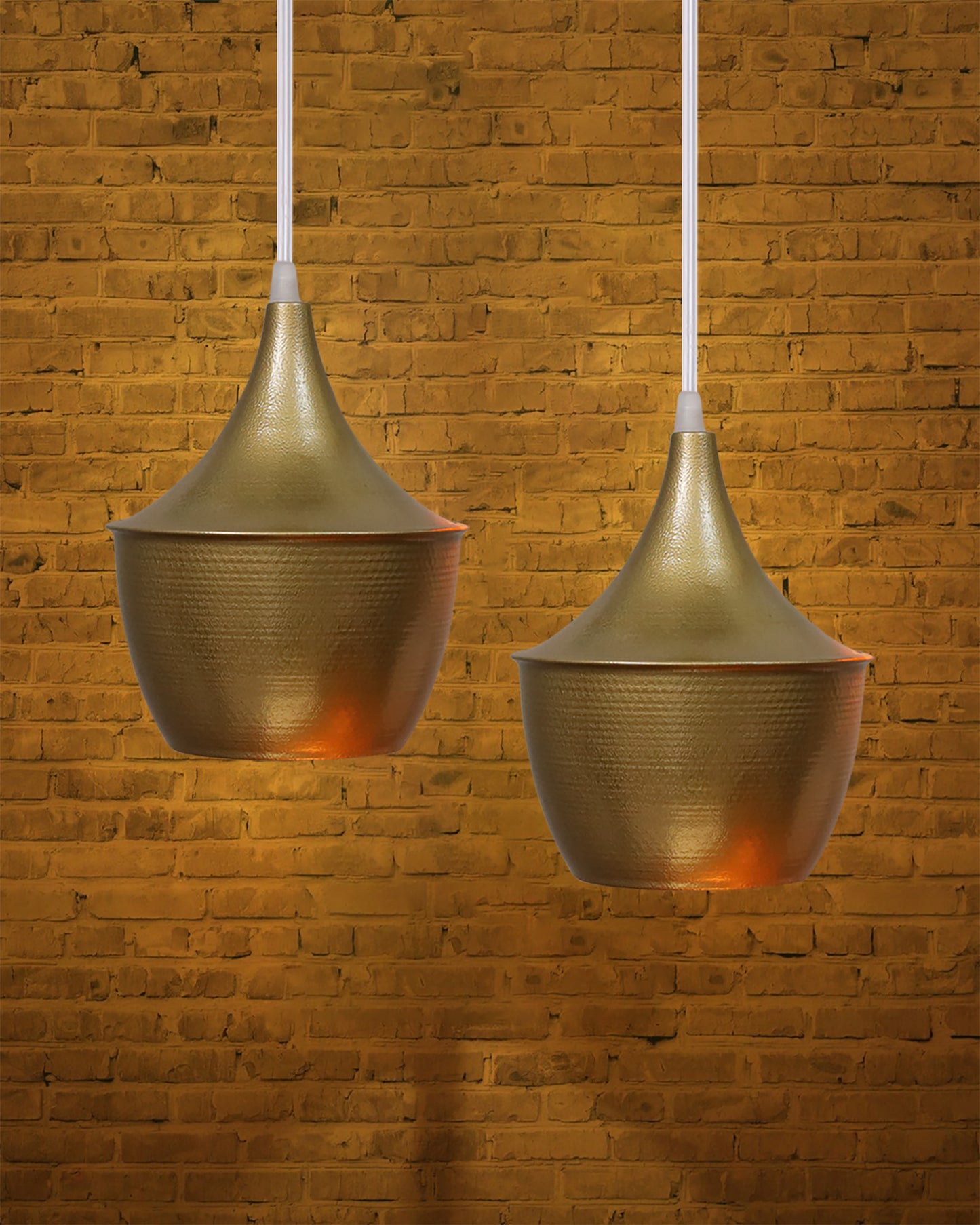 E26/E27 Single Head Metal Cone Shade Pendant Vintage Hanging Ceiling Light, Golden Set of 2