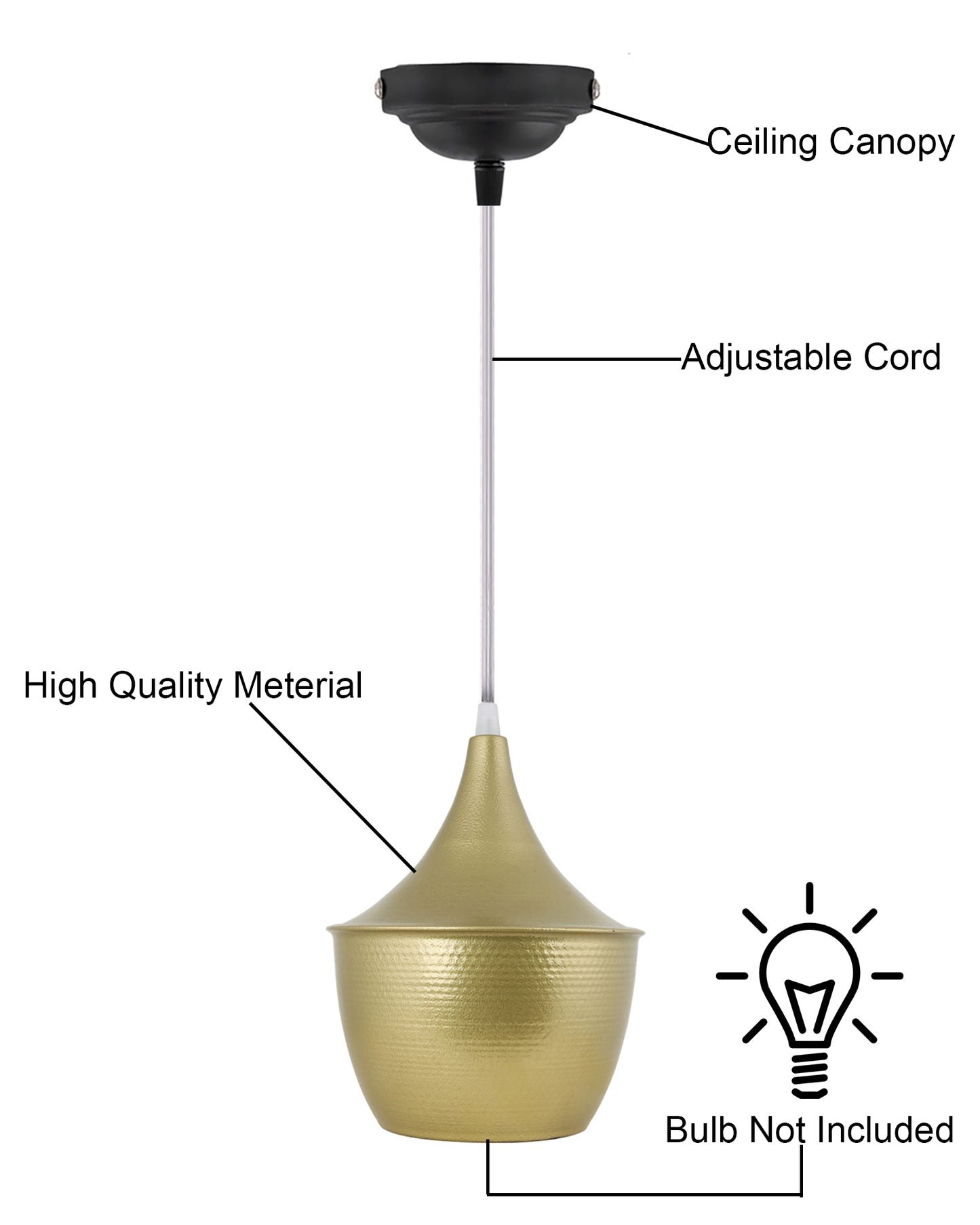 E26/E27 Single Head Metal Cone Shade Pendant Vintage Hanging Ceiling Light, Golden Set of 2