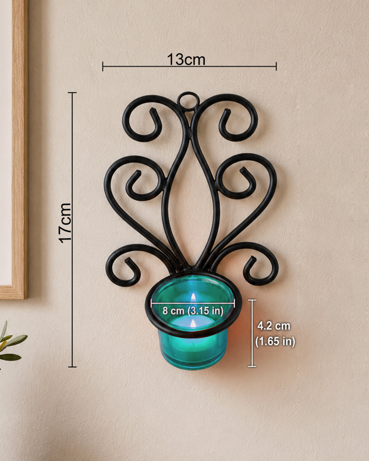 Modern Art Large Wall Sconce with Glass Votive Candle Tealight Holders,Set of 2, Antique Metal Wall Scone Candles