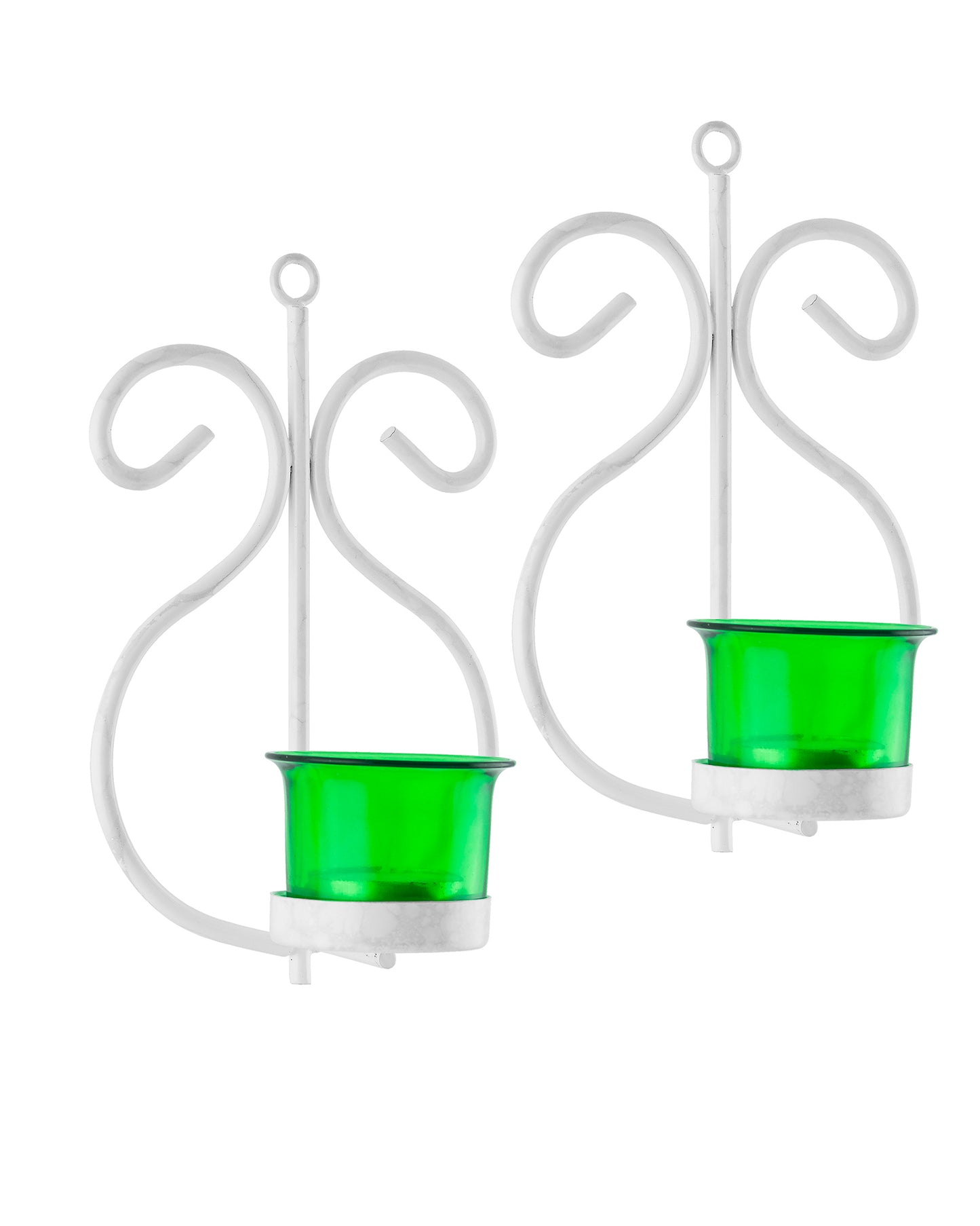 Set of 2 Decorative White Wall Sconce/Candle Holder With Red Glass and Free T-light Candles