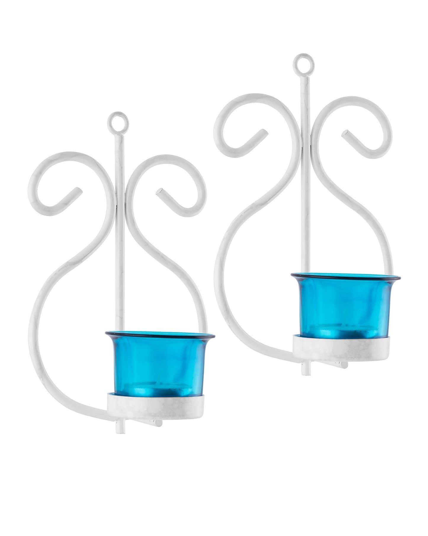 Set of 2 Decorative White Wall Sconce/Candle Holder With Red Glass and Free T-light Candles