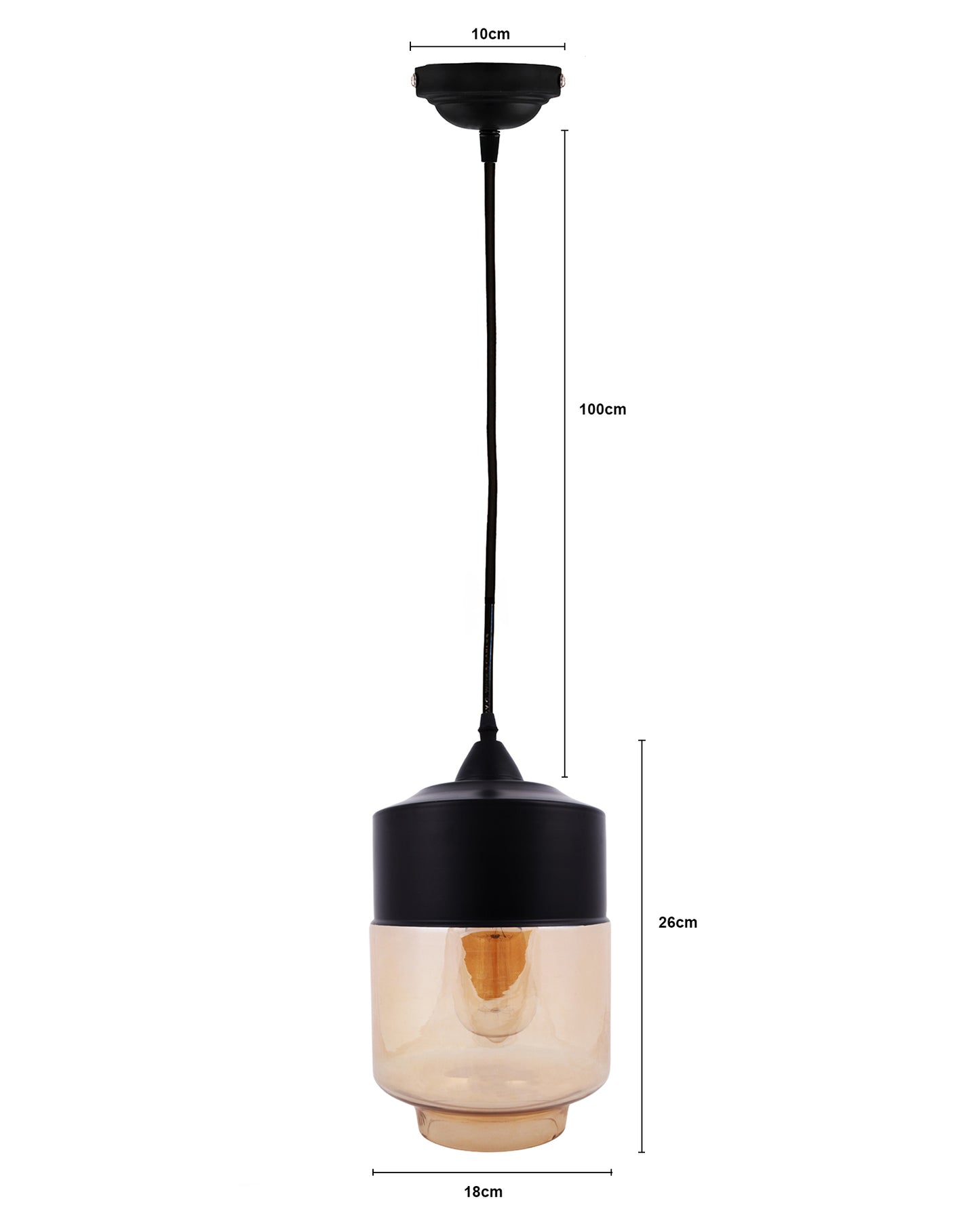 Glass Pendant Light Black Loft Bar Counter Dining Room Creative LED/Filament Ceiling Hanging Lamp, E27, Cylinder