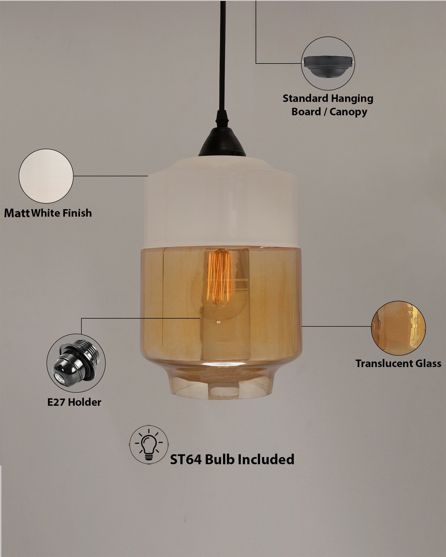 Glass Pendant Light Black Loft Bar Counter Dining Room Creative LED/Filament Ceiling Hanging Lamp, E27, Cylinder