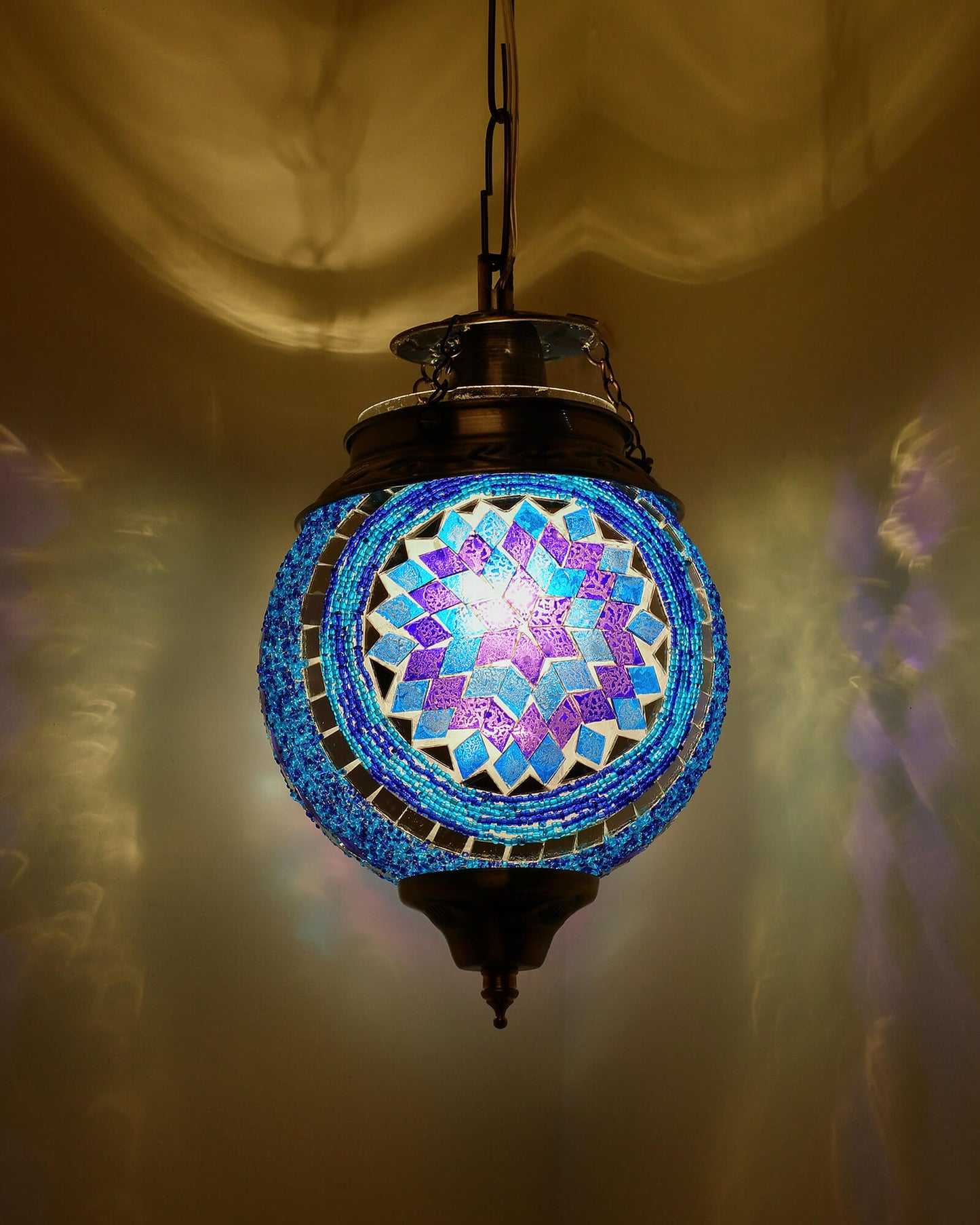 AntiqueTurkish Moroccan Mosaic Pendant with Metal hangings, Ceiling Hanging Light
