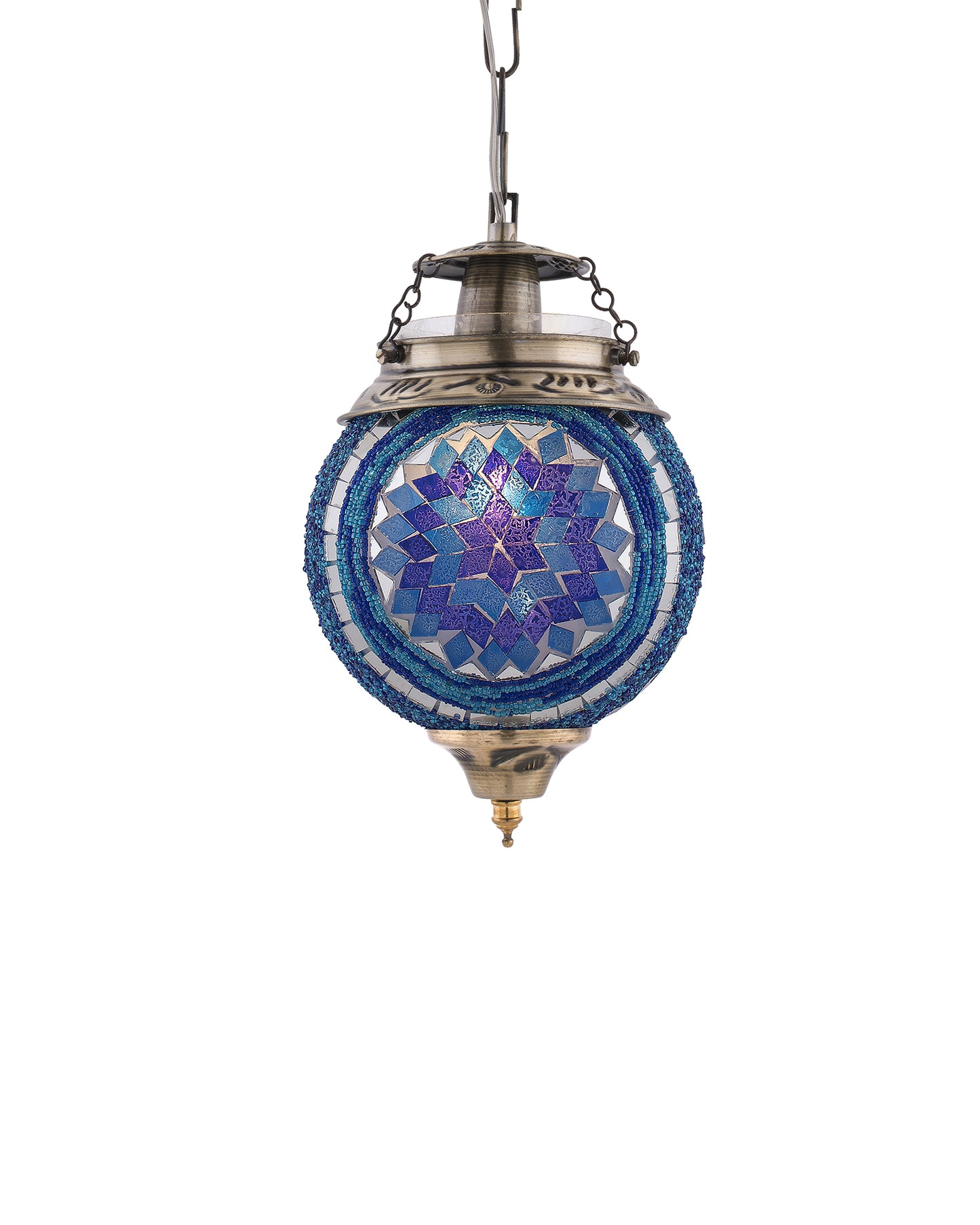 AntiqueTurkish Moroccan Mosaic Pendant with Metal hangings, Ceiling Hanging Light