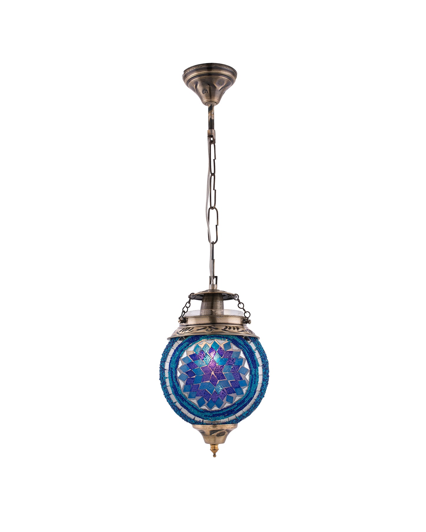 AntiqueTurkish Moroccan Mosaic Pendant with Metal hangings, Ceiling Hanging Light