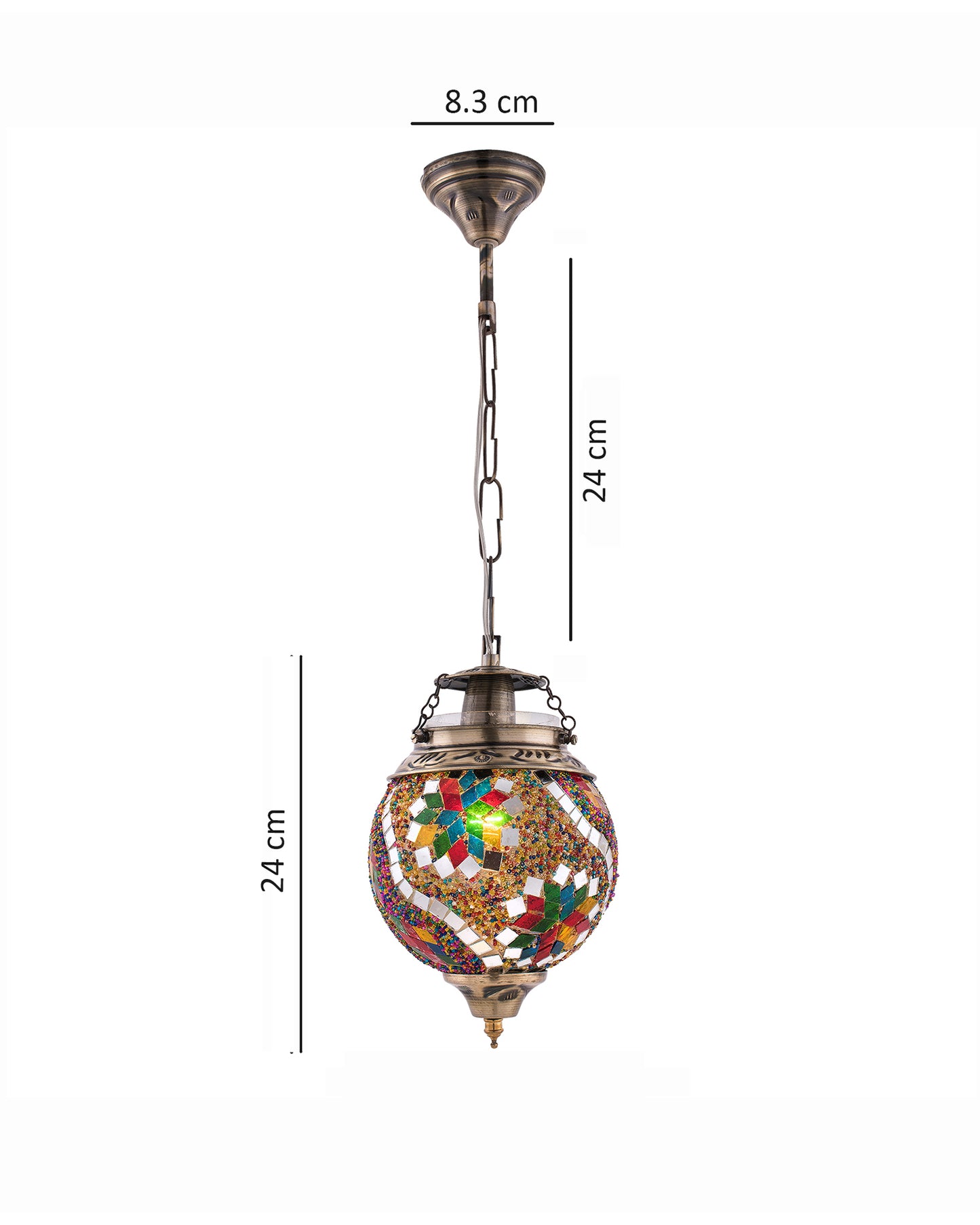 AntiqueTurkish Moroccan Mosaic Pendant with Metal hangings, Ceiling Hanging Light