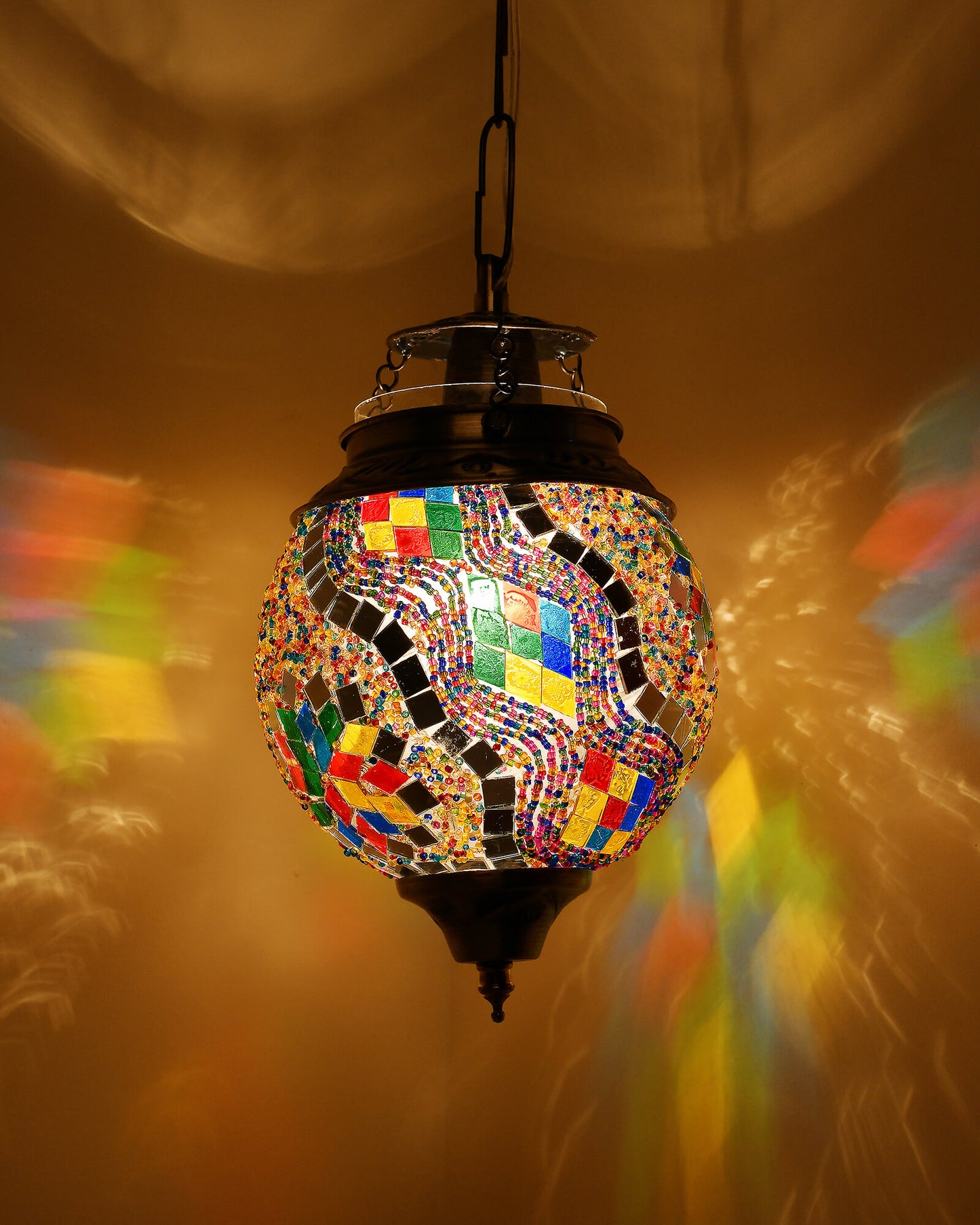 AntiqueTurkish Moroccan Mosaic Pendant with Metal hangings, Ceiling Hanging Light