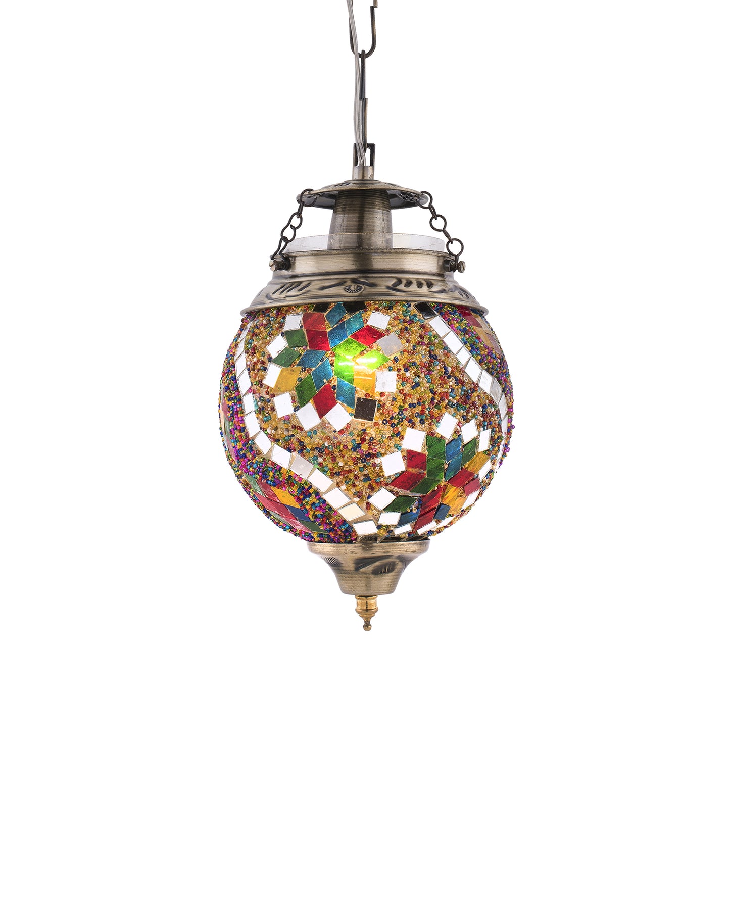 AntiqueTurkish Moroccan Mosaic Pendant with Metal hangings, Ceiling Hanging Light