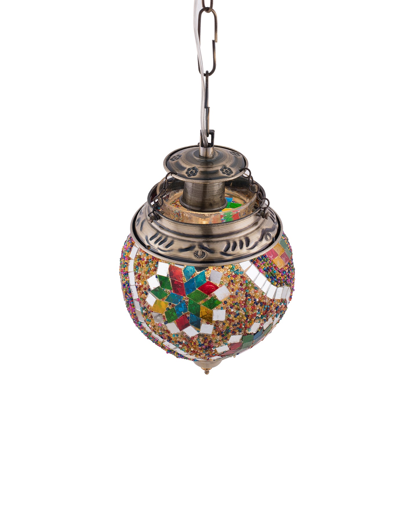 AntiqueTurkish Moroccan Mosaic Pendant with Metal hangings, Ceiling Hanging Light
