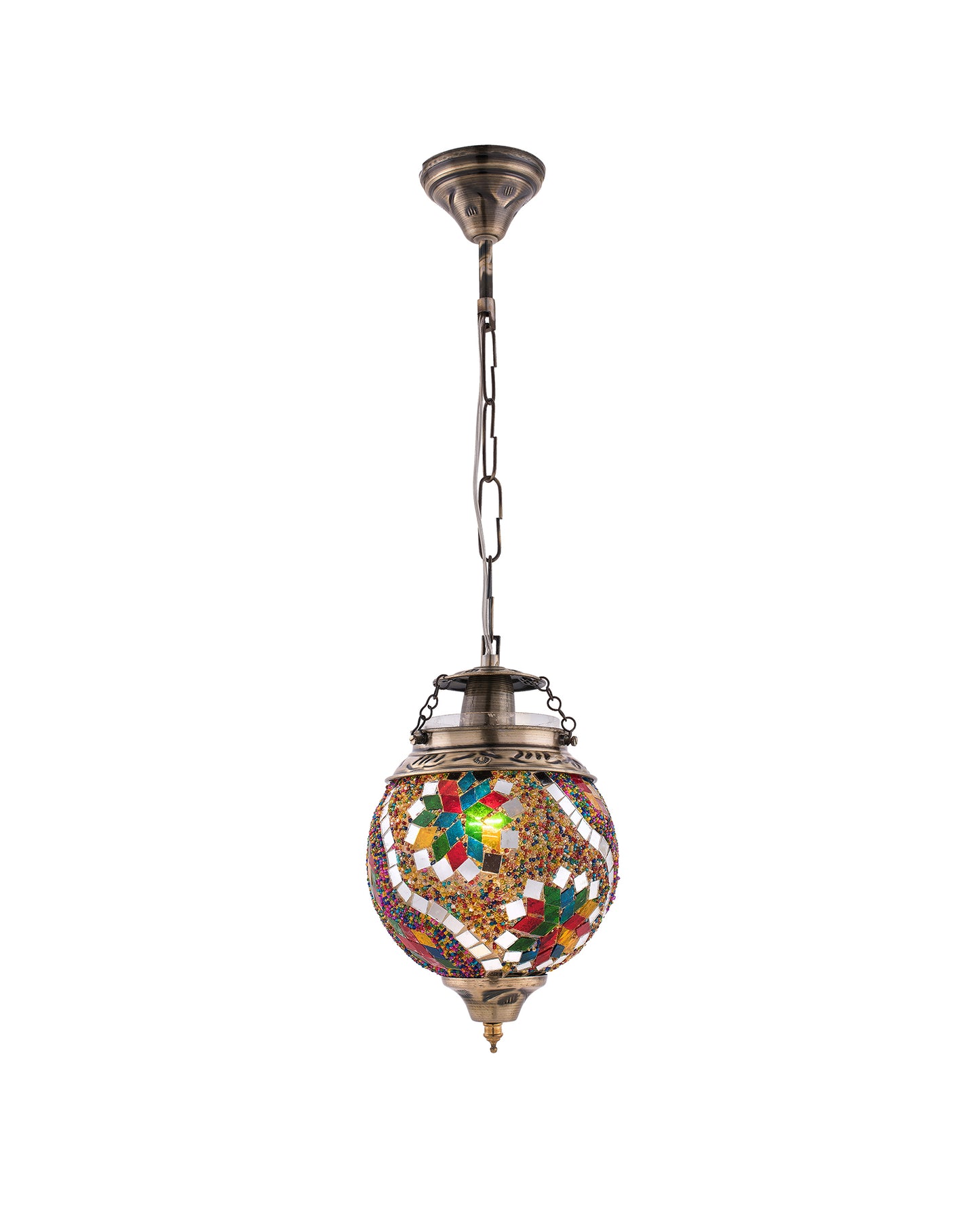 AntiqueTurkish Moroccan Mosaic Pendant with Metal hangings, Ceiling Hanging Light