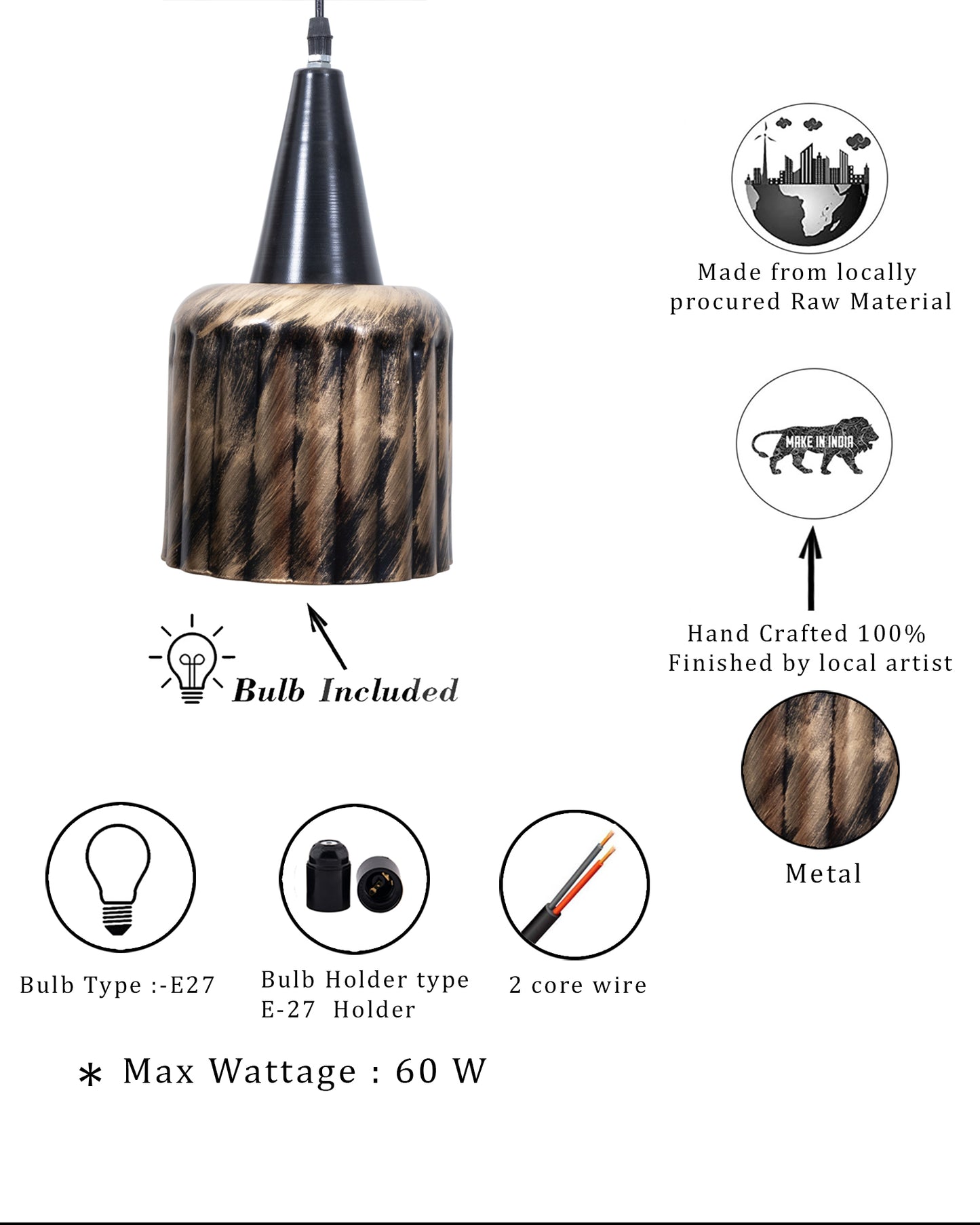 Toned Oil Rubbed Vintage Metal Ceiling Lamp