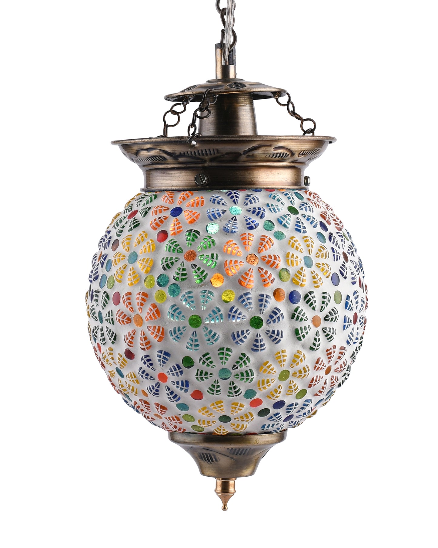 Antique Turkish Moroccan Mosaic Pendant with Metal Ceiling Hanging Light