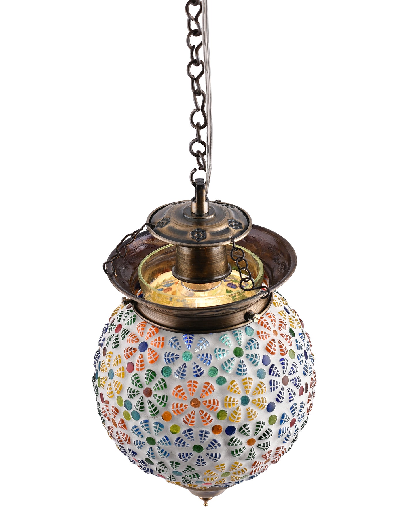 Antique Turkish Moroccan Mosaic Pendant with Metal Ceiling Hanging Light
