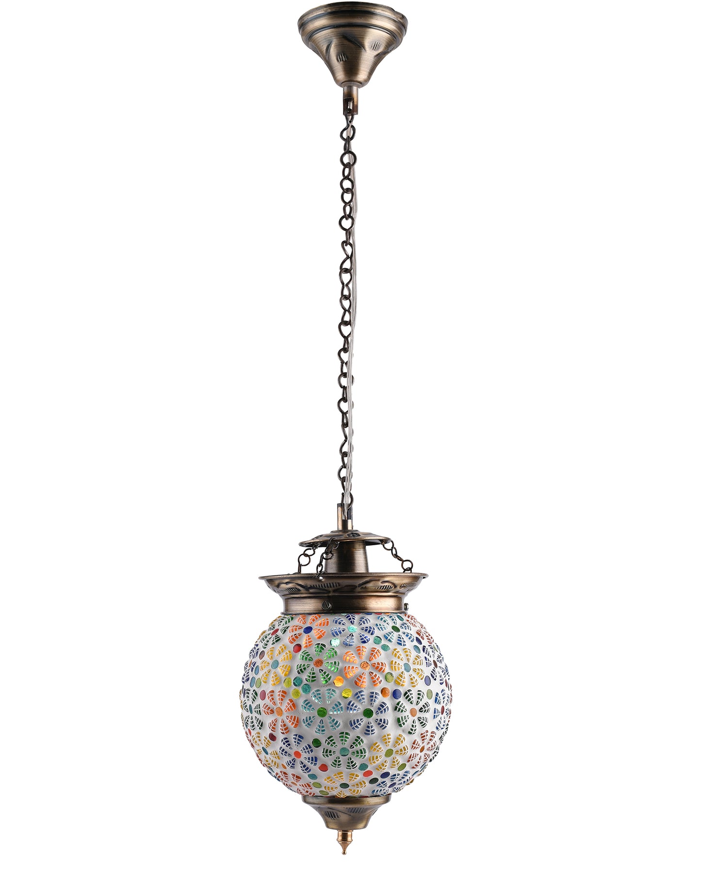 Antique Turkish Moroccan Mosaic Pendant with Metal Ceiling Hanging Light